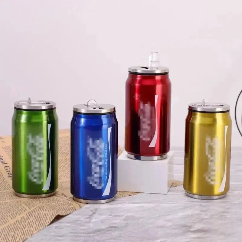 Stainless Steel Cola Shaped Thermos Cup – Double-Layer Vacuum Insulated Travel Mug with Straw for Hot & Cold Drinks