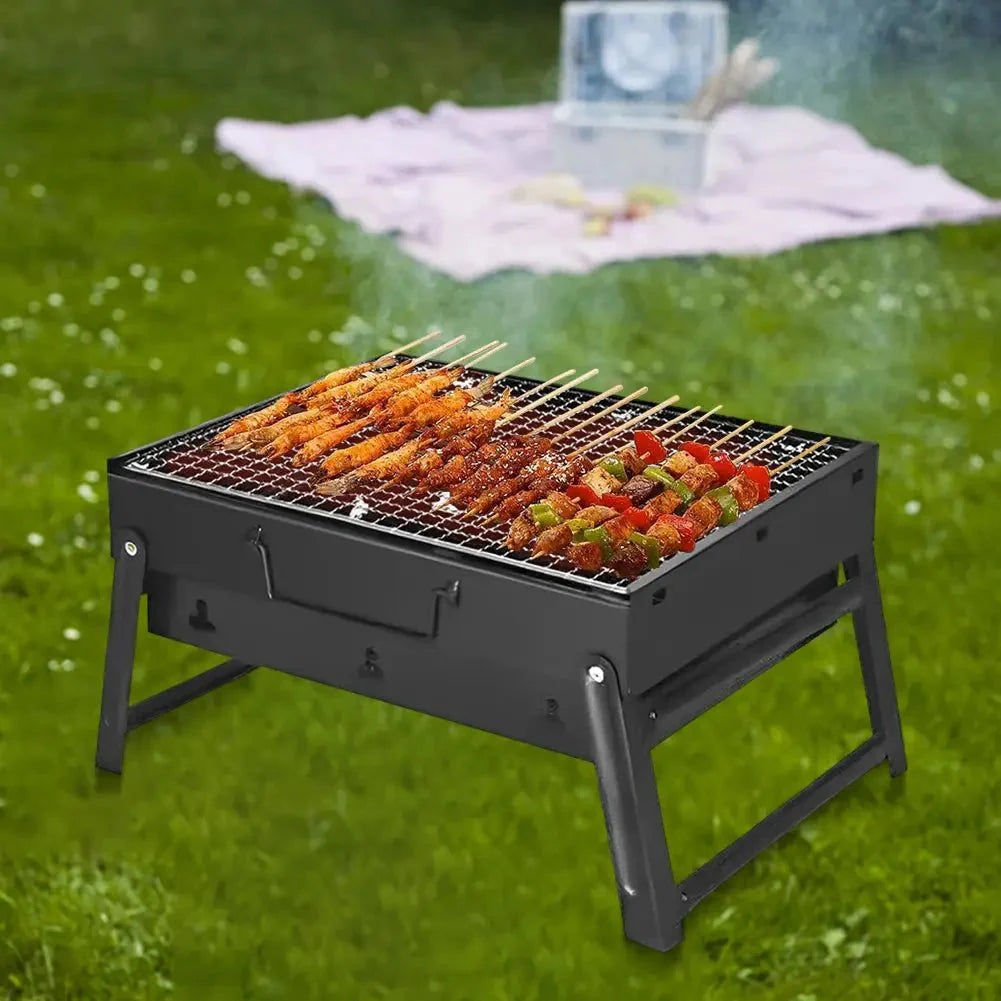 Stainless Steel Folding Charcoal BBQ Grill – Mini Tabletop Barbecue Tool for Outdoor Cooking, Camping & Picnics