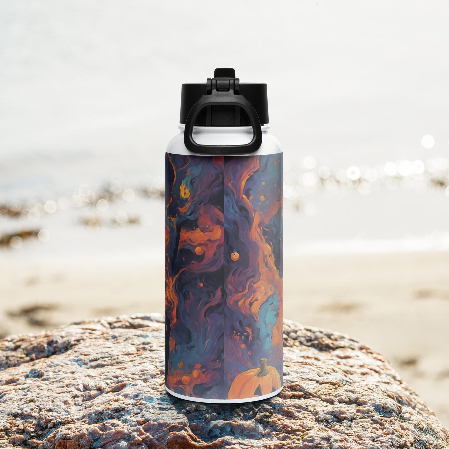 Stainless steel water bottle with a straw lid