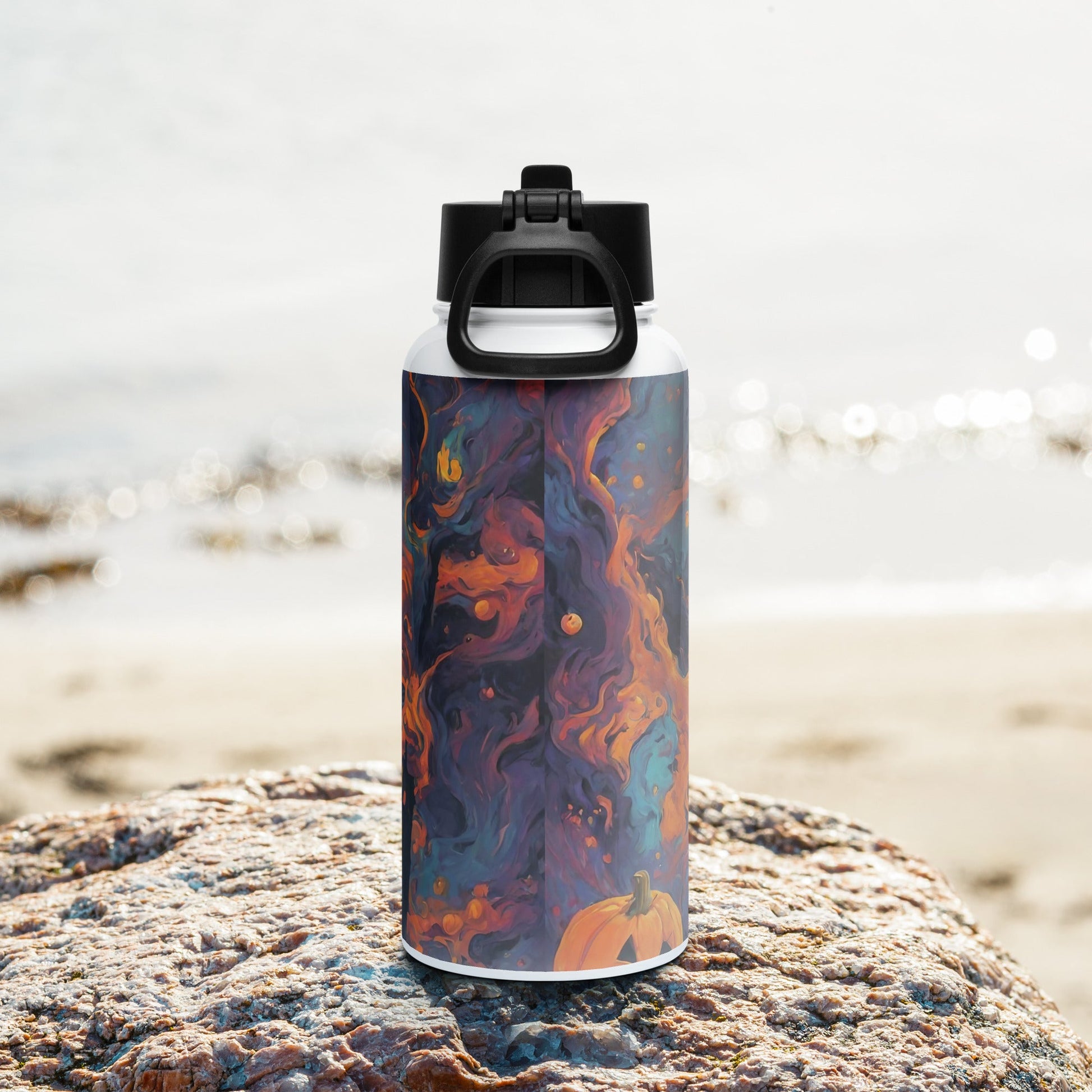 Stainless steel water bottle with a straw lid