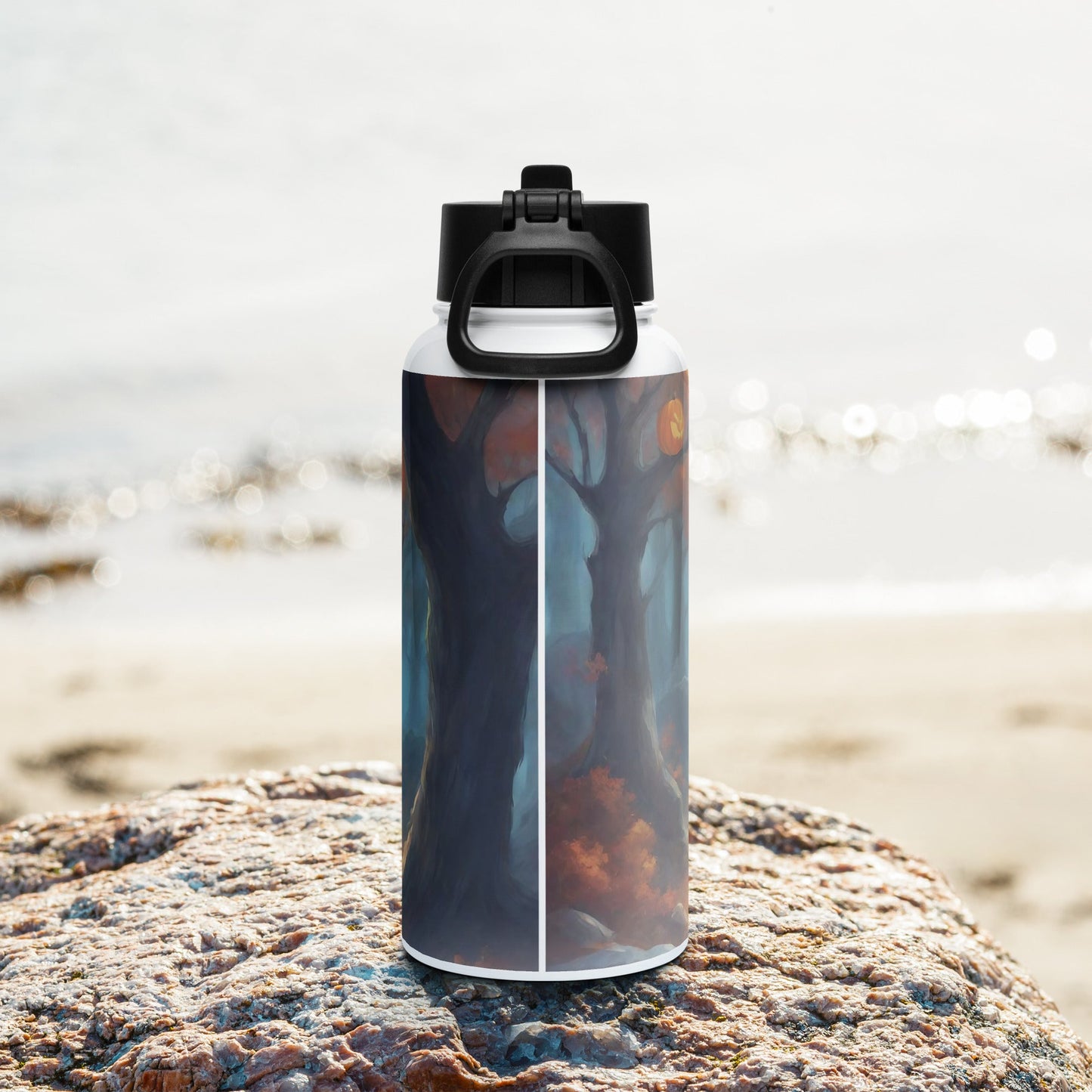 Stainless steel water bottle with a straw lid