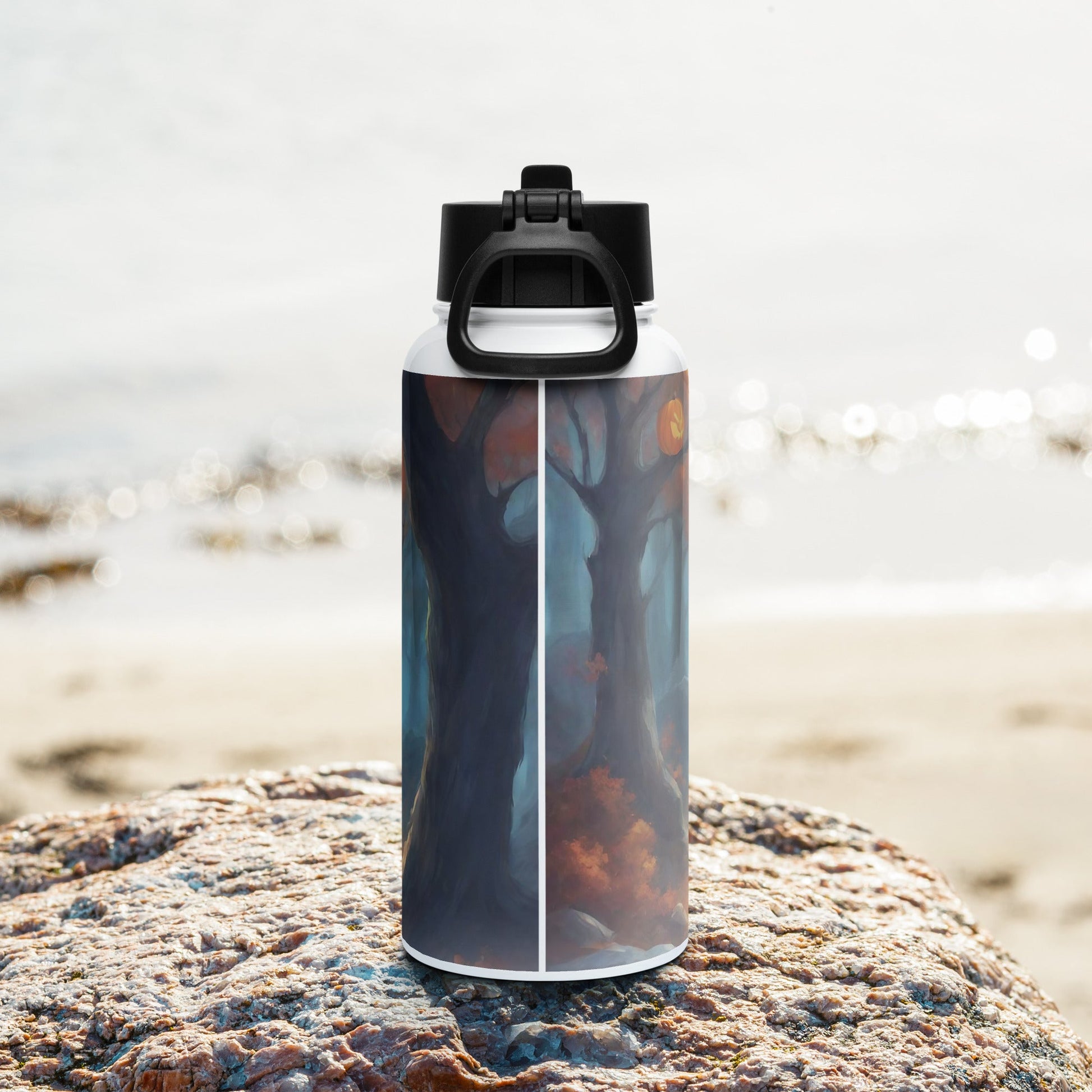 Stainless steel water bottle with a straw lid