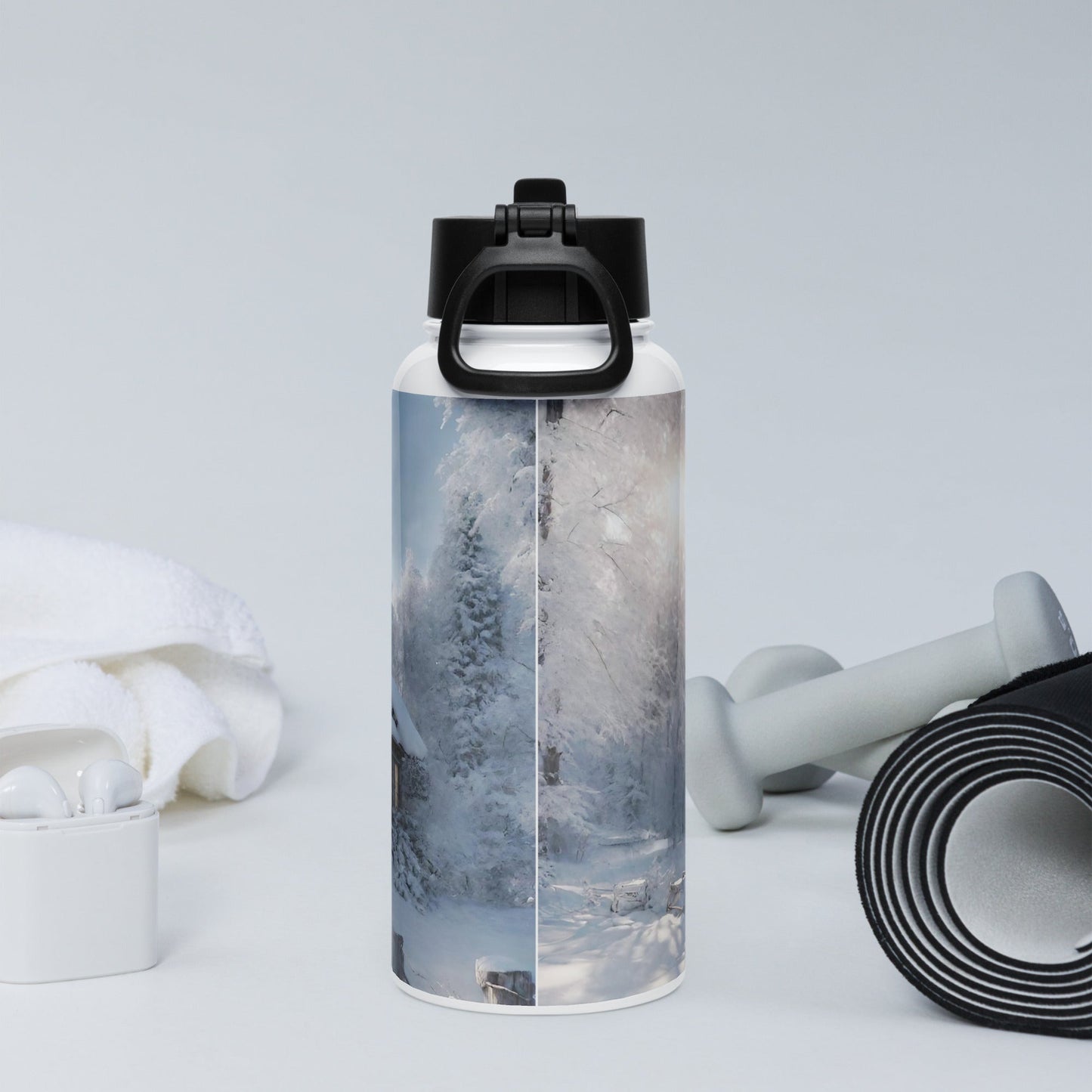Stainless steel water bottle with a straw lid