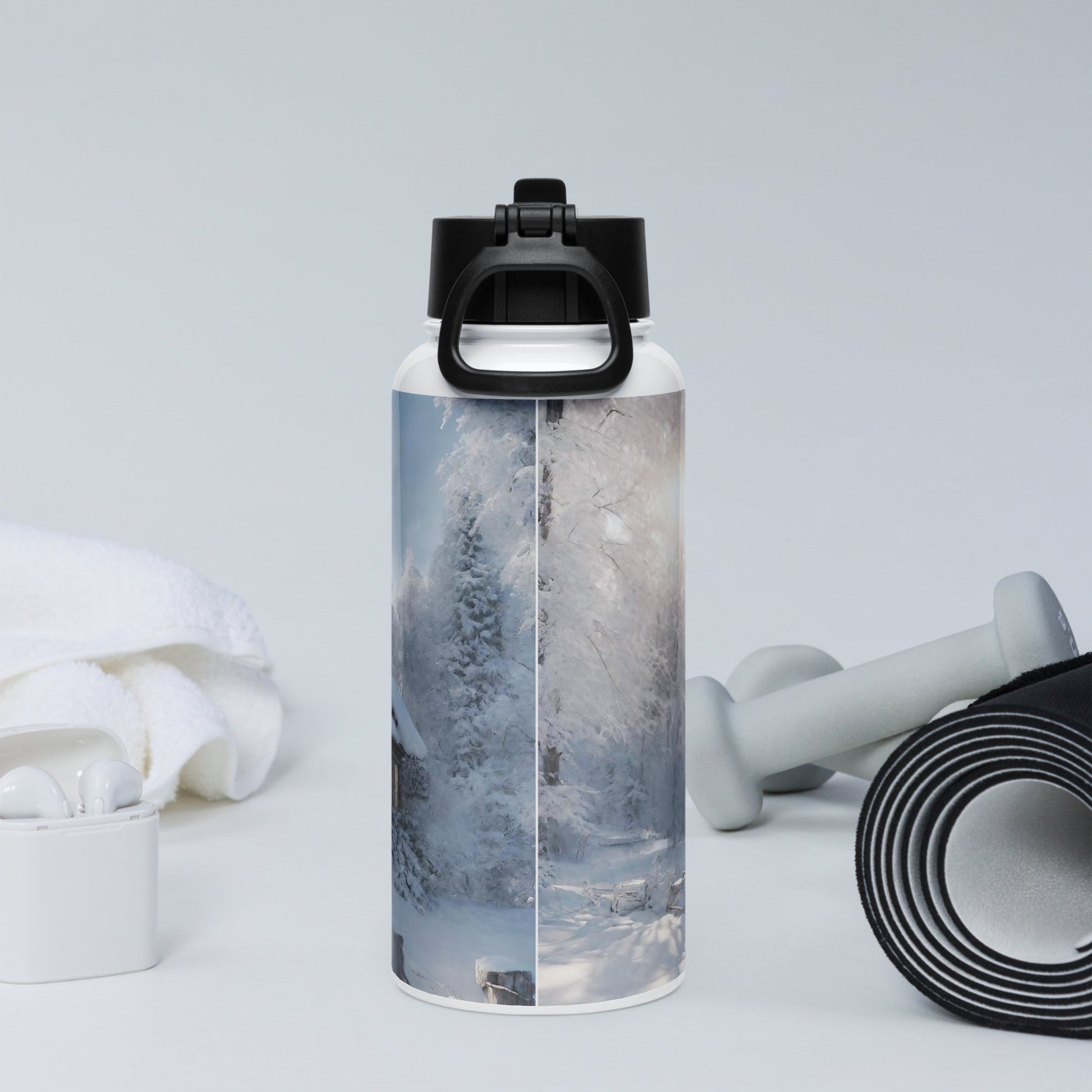 Stainless steel water bottle with a straw lid