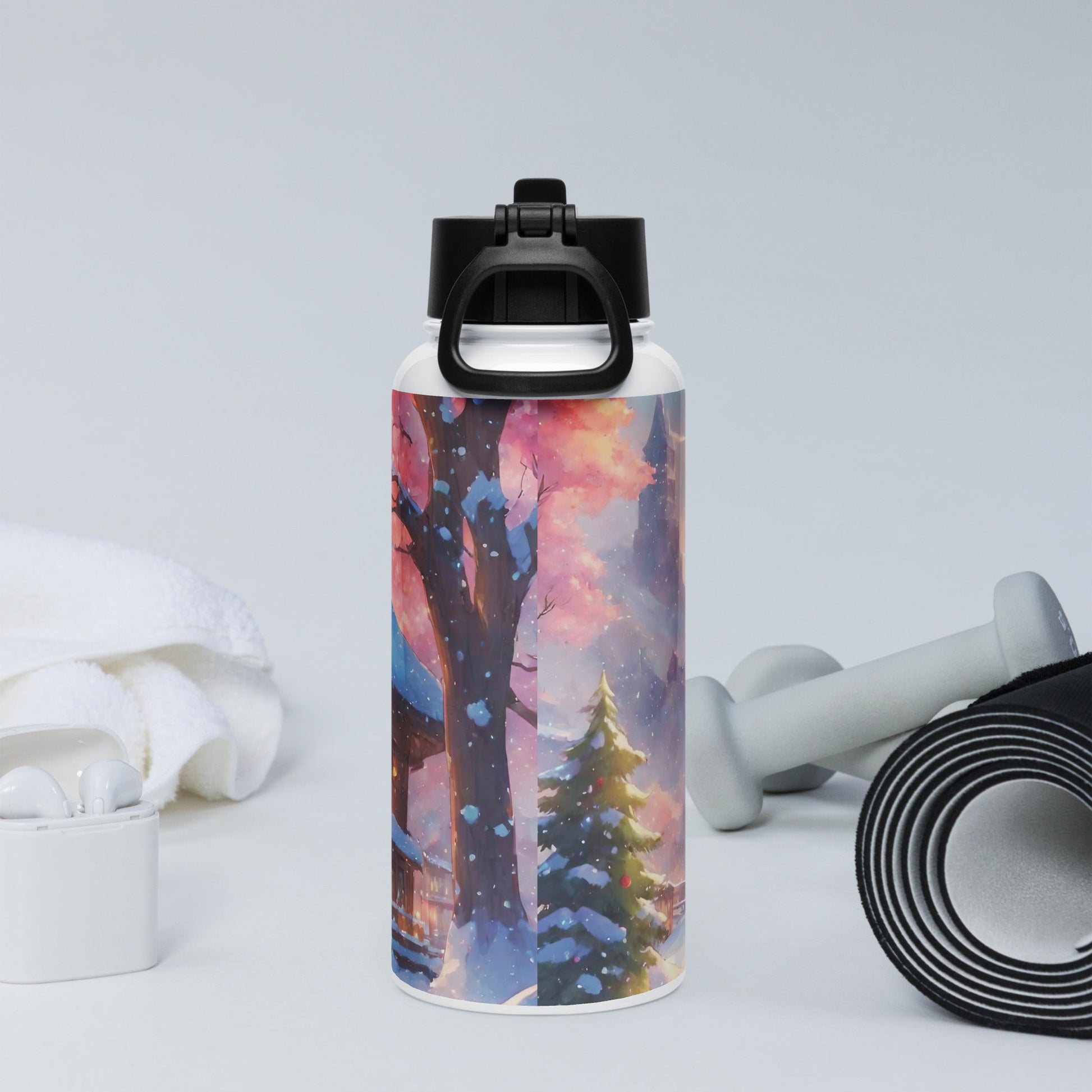 Stainless steel water bottle with a straw lid