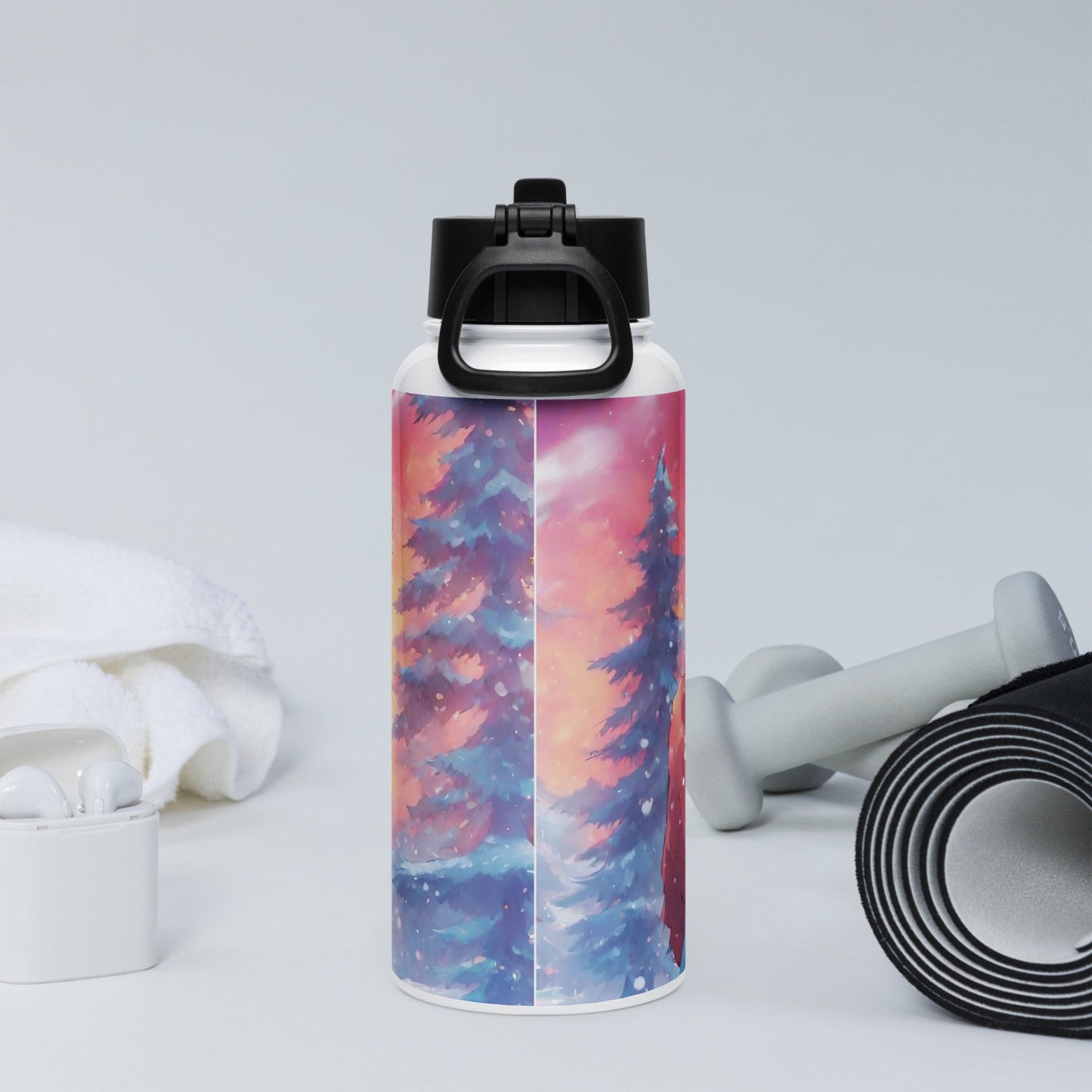 Stainless steel water bottle with a straw lid