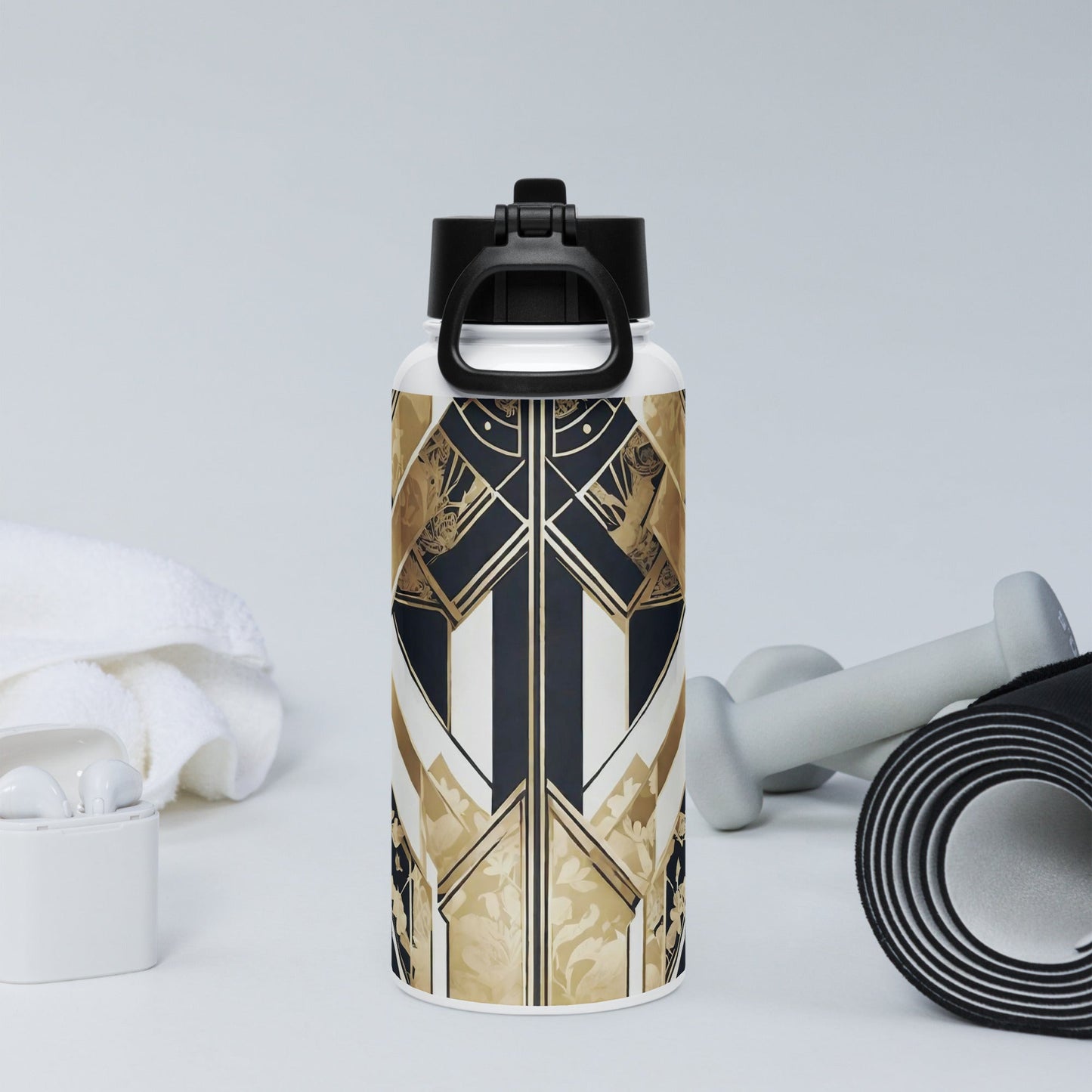 Stainless steel water bottle with a straw lid