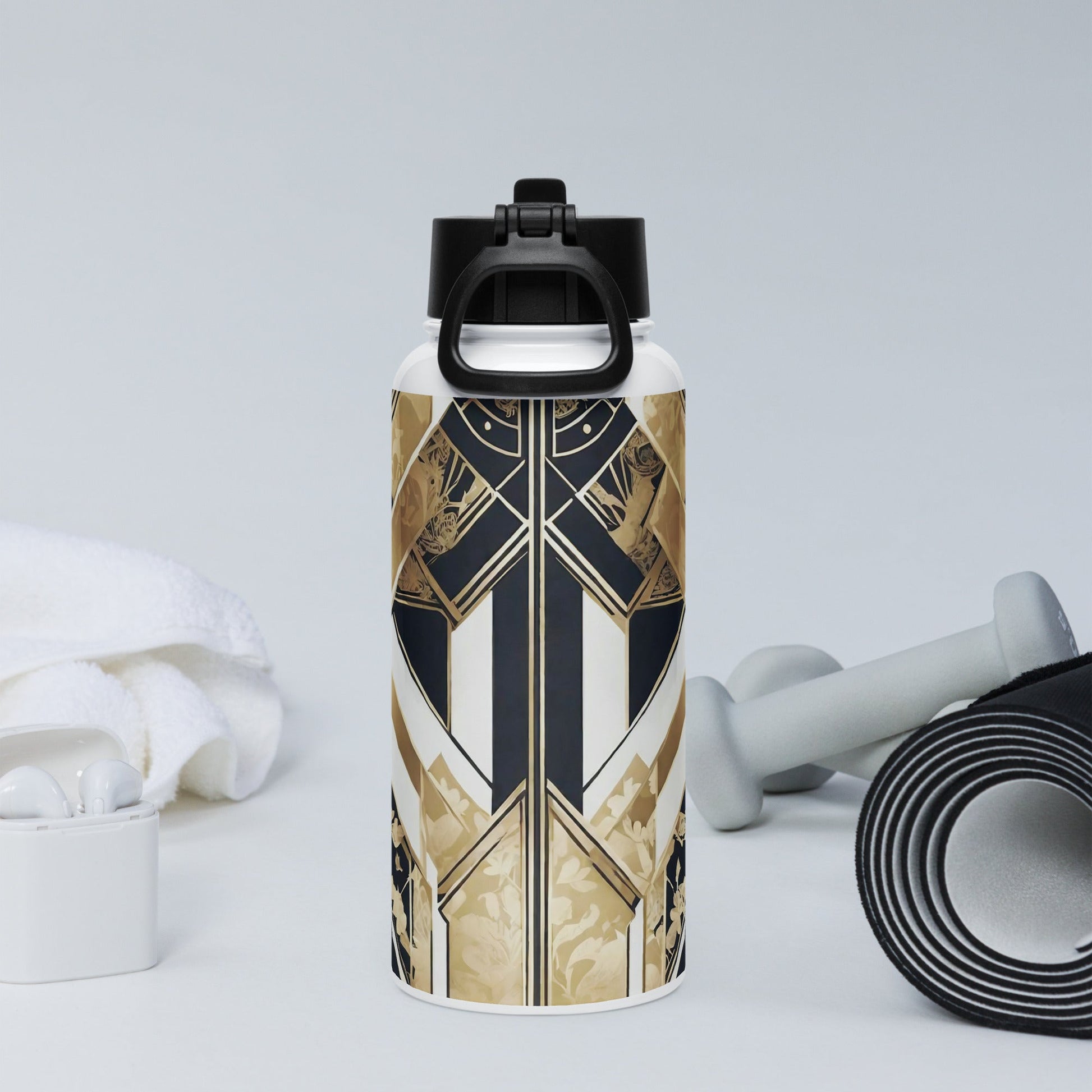 Stainless steel water bottle with a straw lid