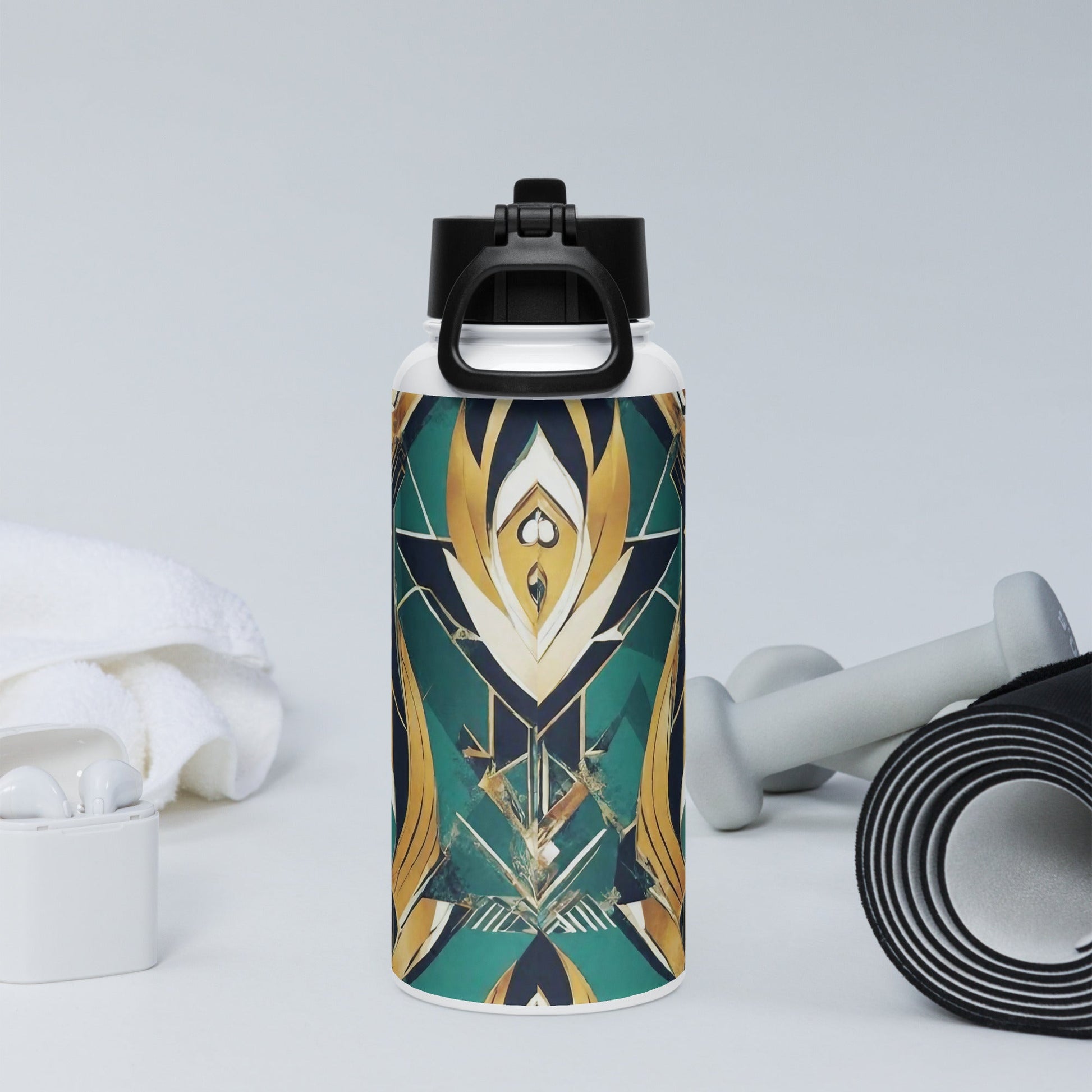 Stainless steel water bottle with a straw lid