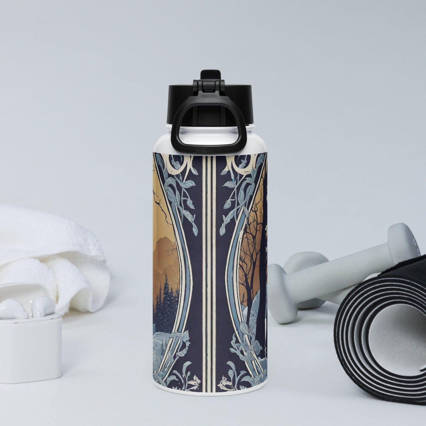 Stainless steel water bottle with a straw lid