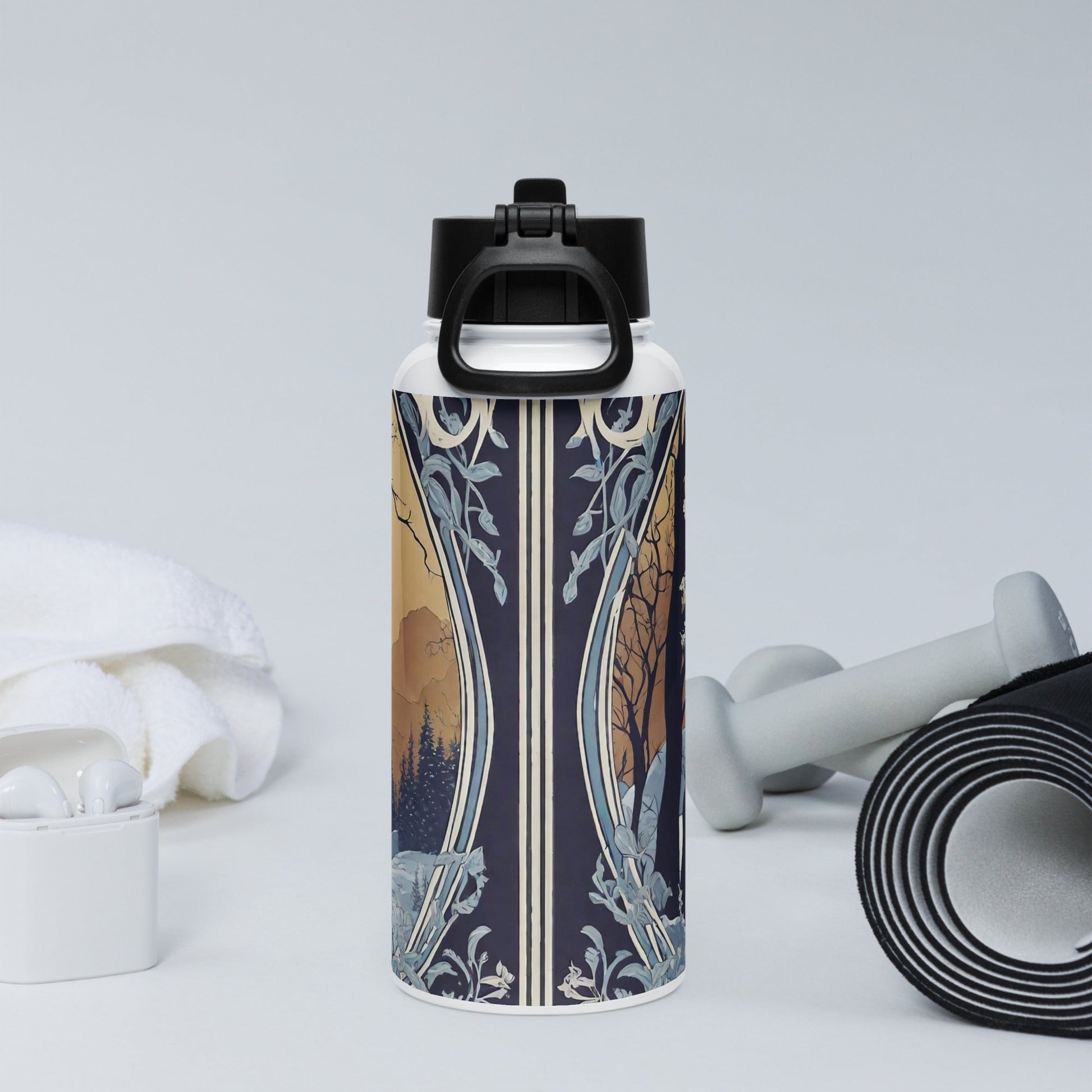 Stainless steel water bottle with a straw lid