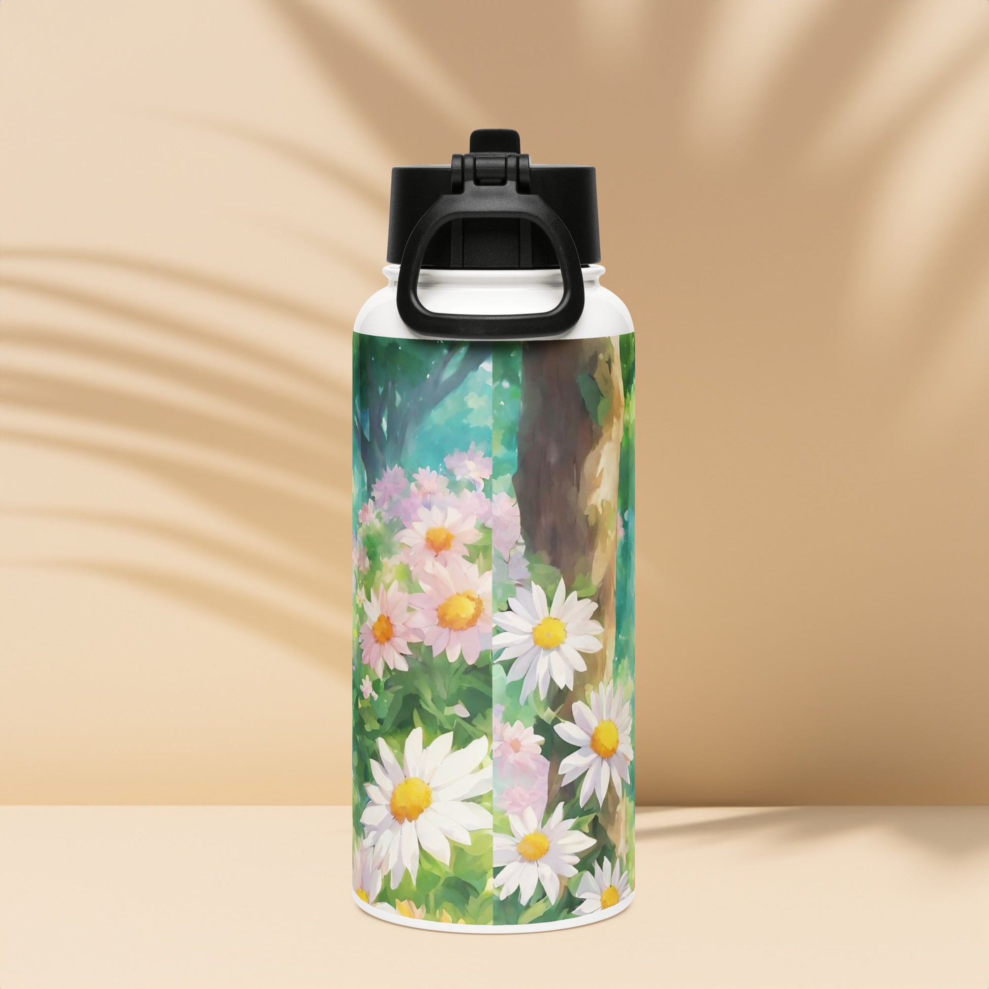 Stainless steel water bottle with a straw lid