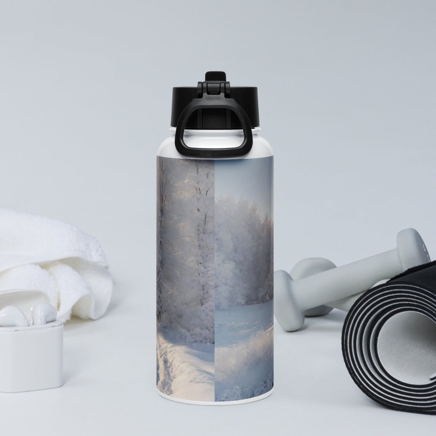 Stainless steel water bottle with a straw lid