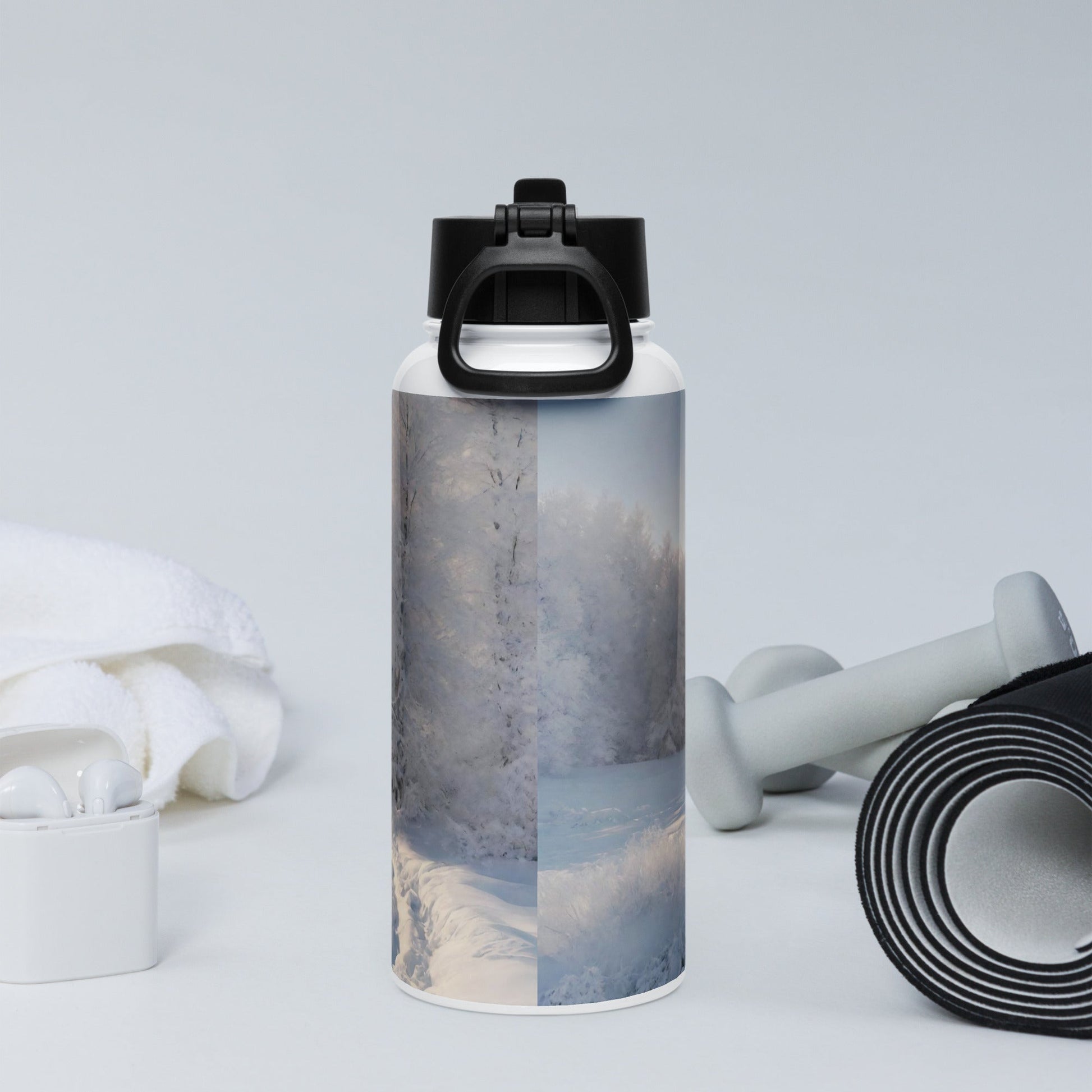 Stainless steel water bottle with a straw lid