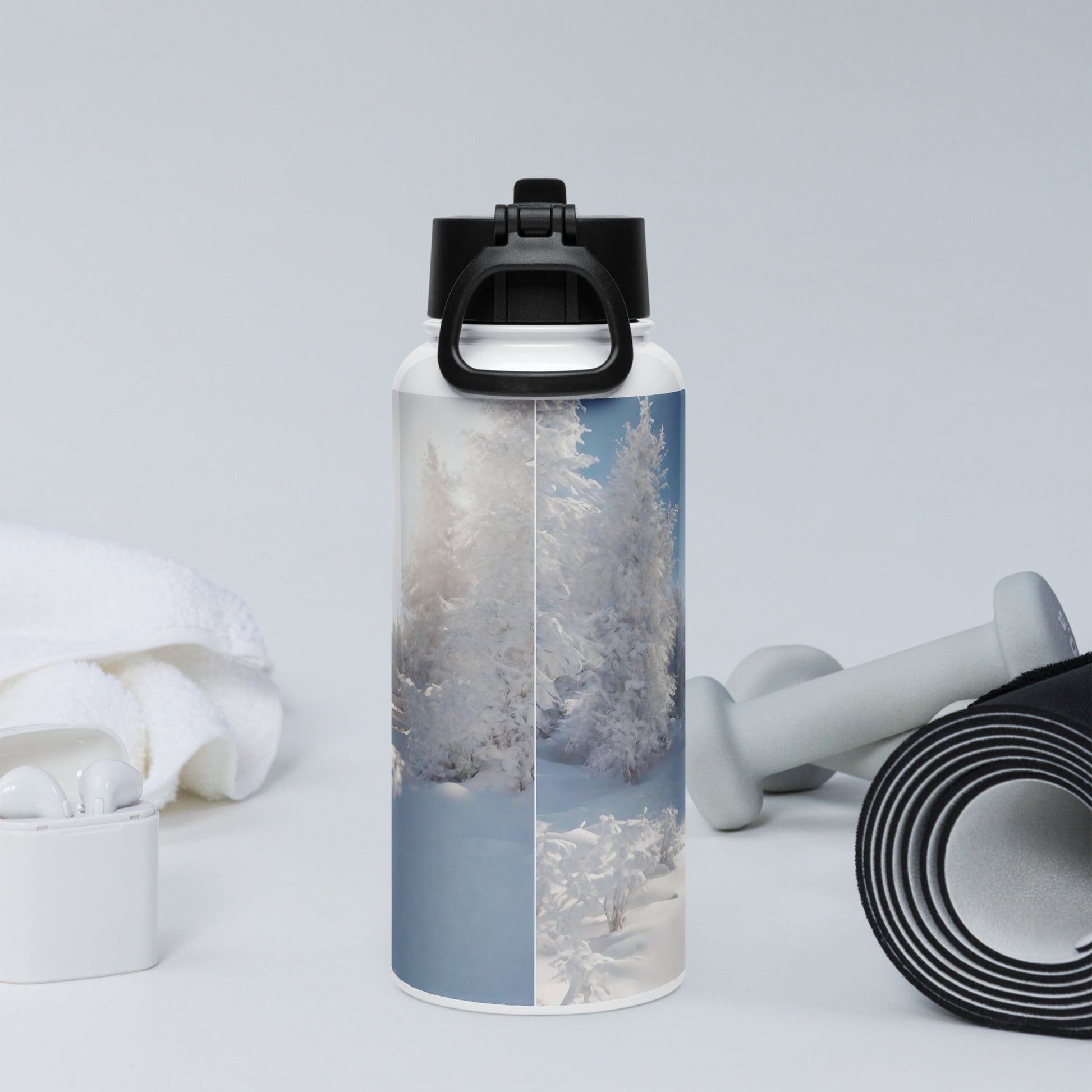 Stainless steel water bottle with a straw lid