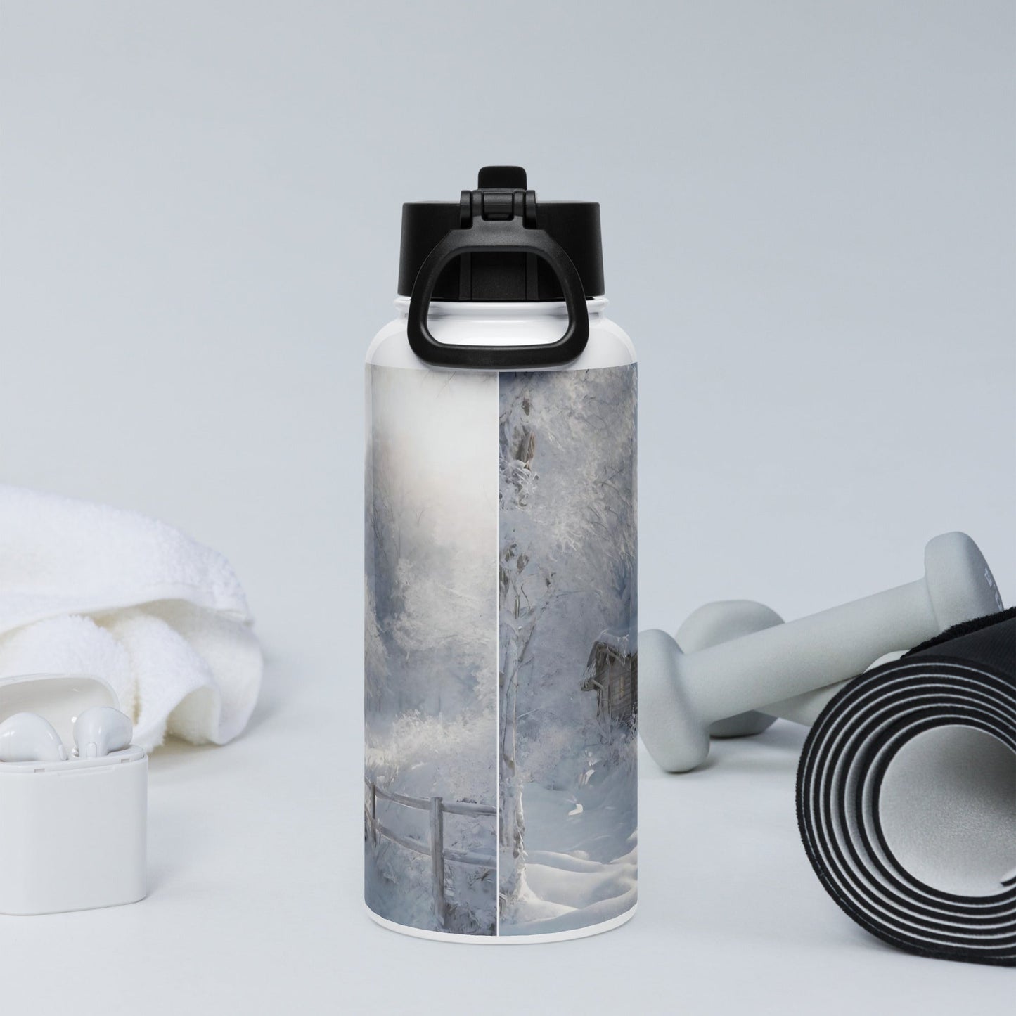 Stainless steel water bottle with a straw lid