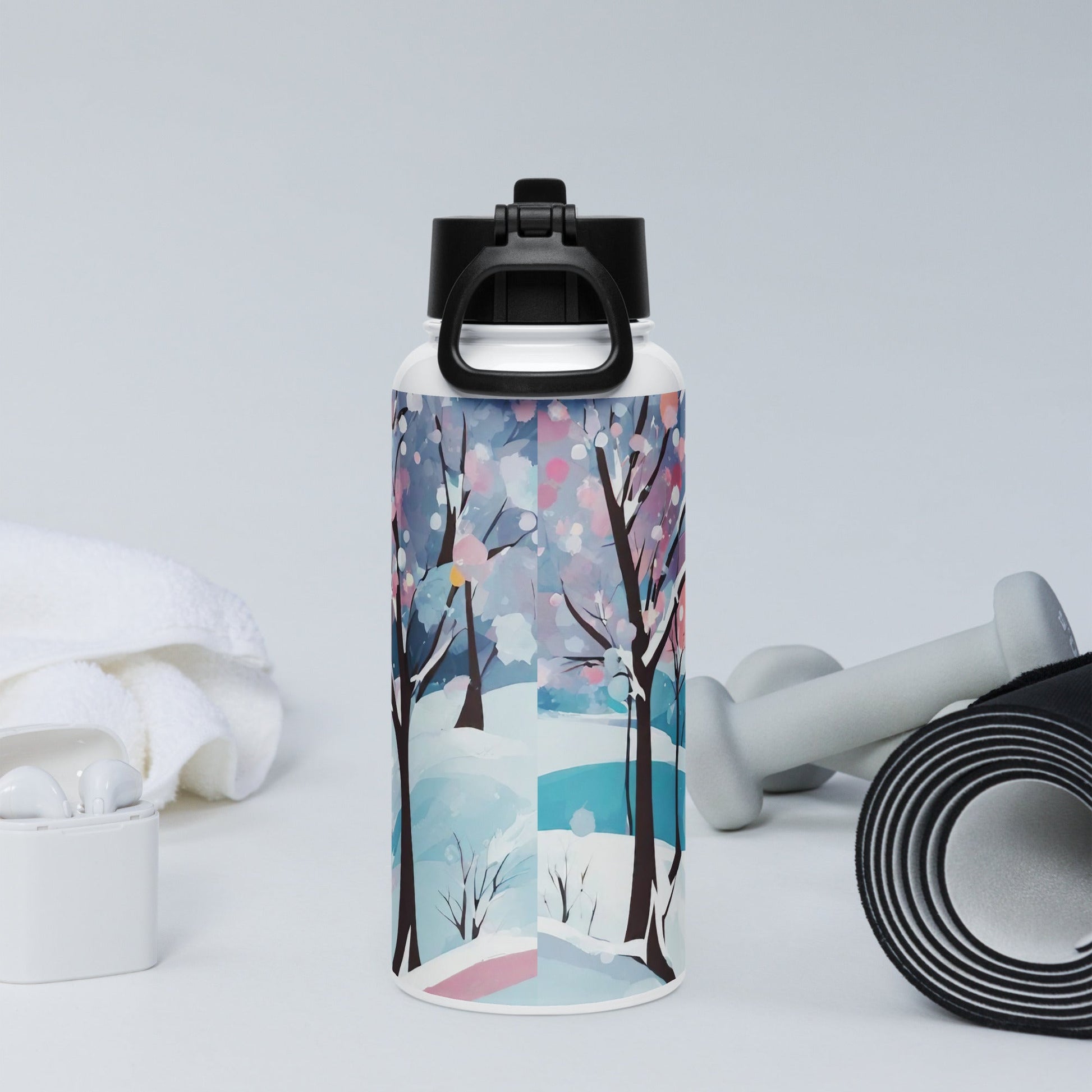 Stainless steel water bottle with a straw lid