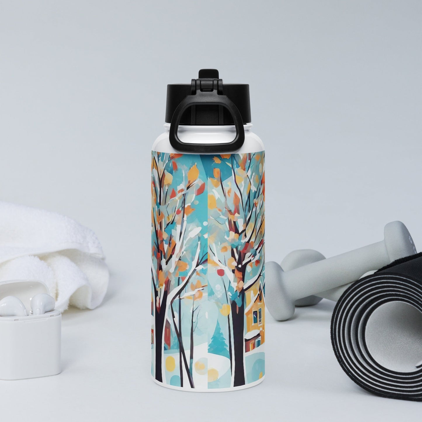 Stainless steel water bottle with a straw lid