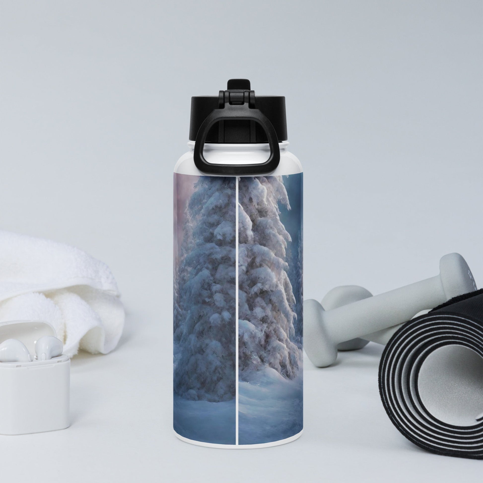 Stainless steel water bottle with a straw lid