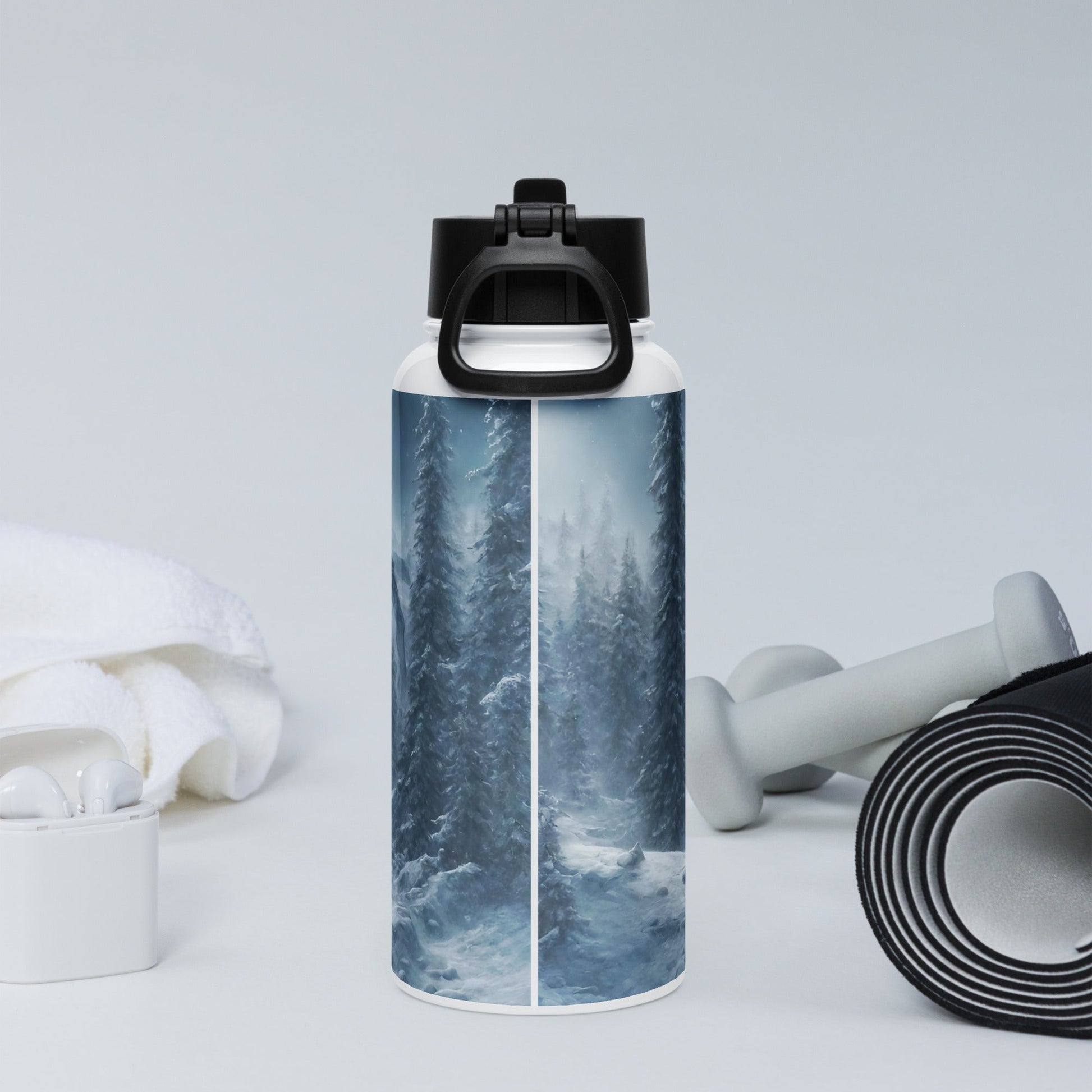 Stainless steel water bottle with a straw lid