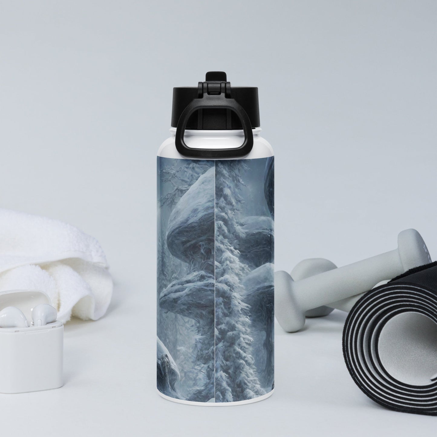 Stainless steel water bottle with a straw lid