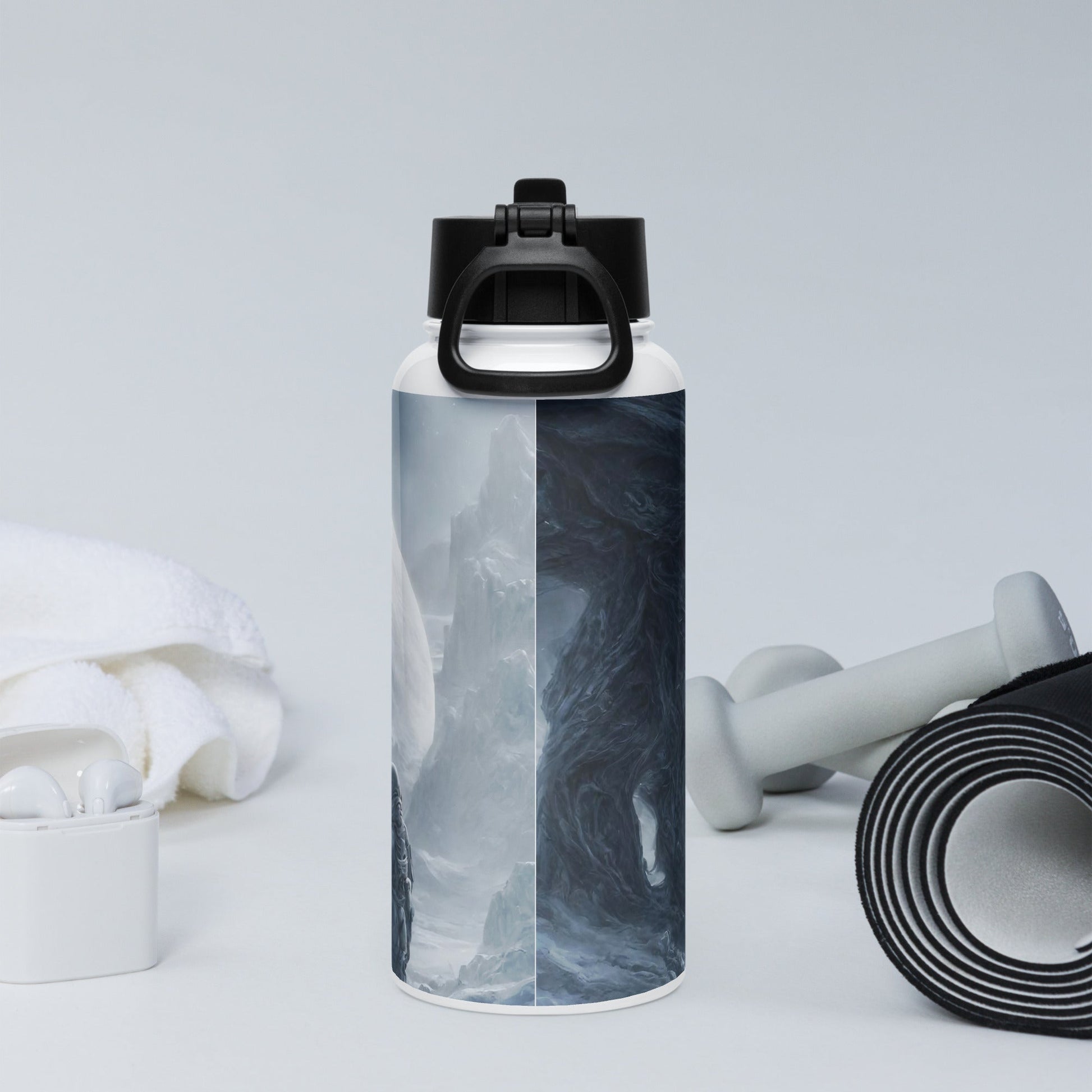 Stainless steel water bottle with a straw lid