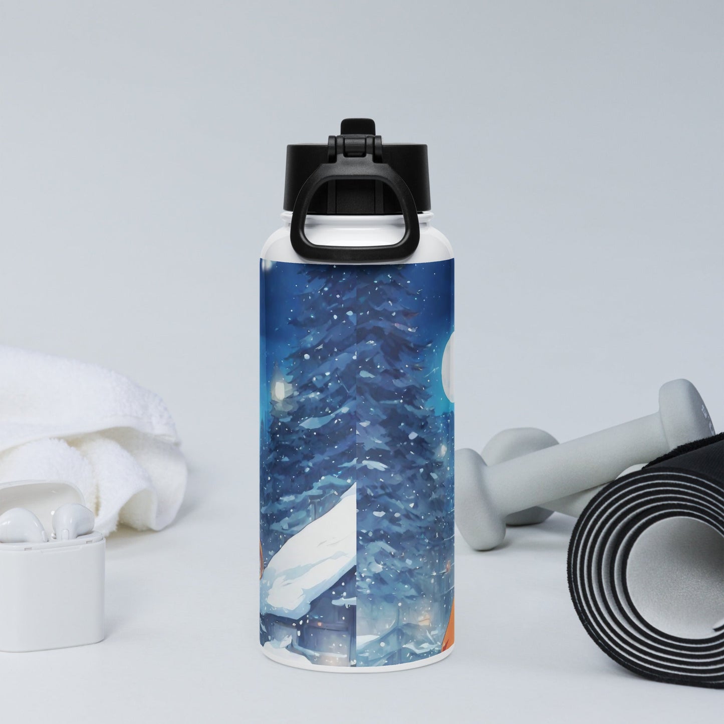 Stainless steel water bottle with a straw lid