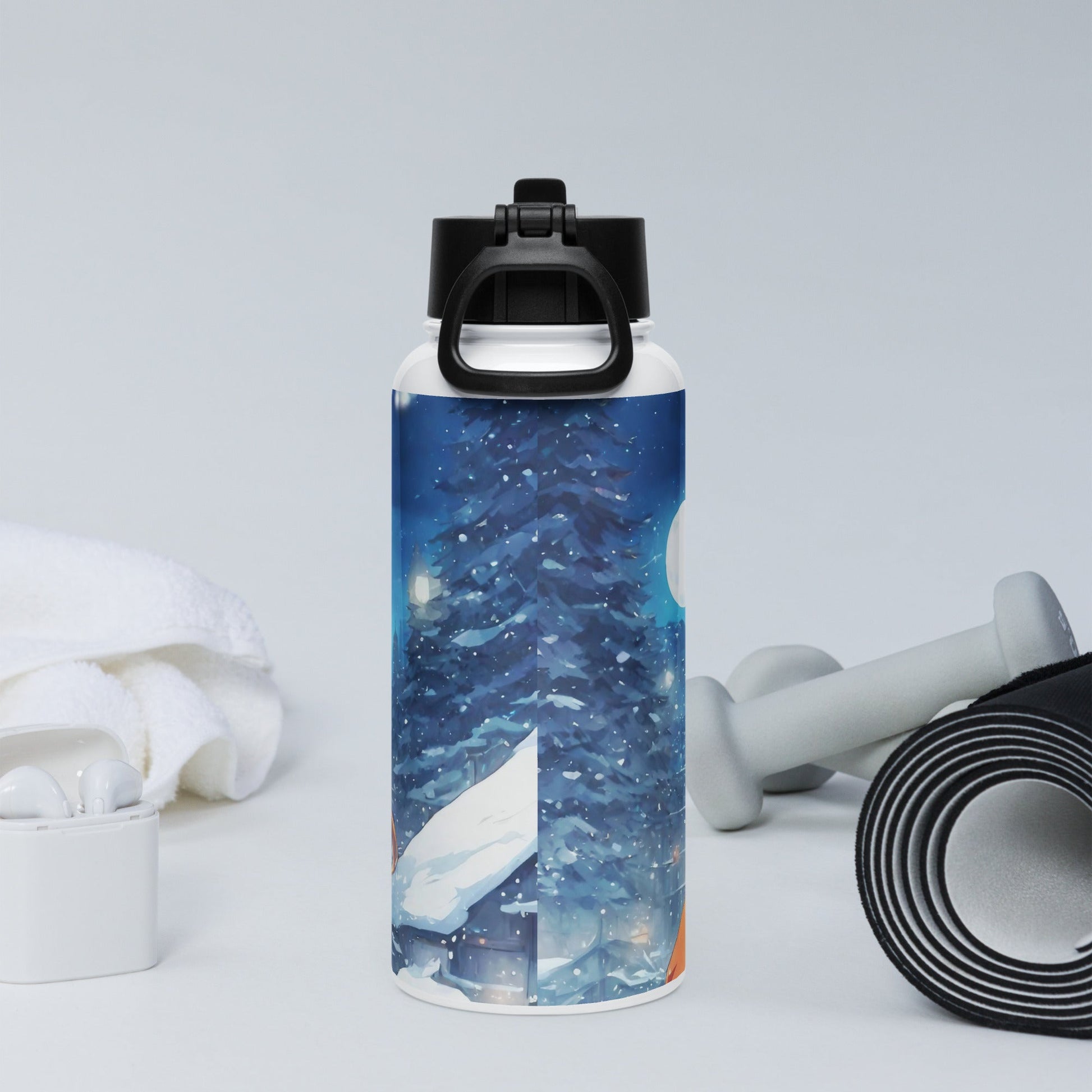 Stainless steel water bottle with a straw lid