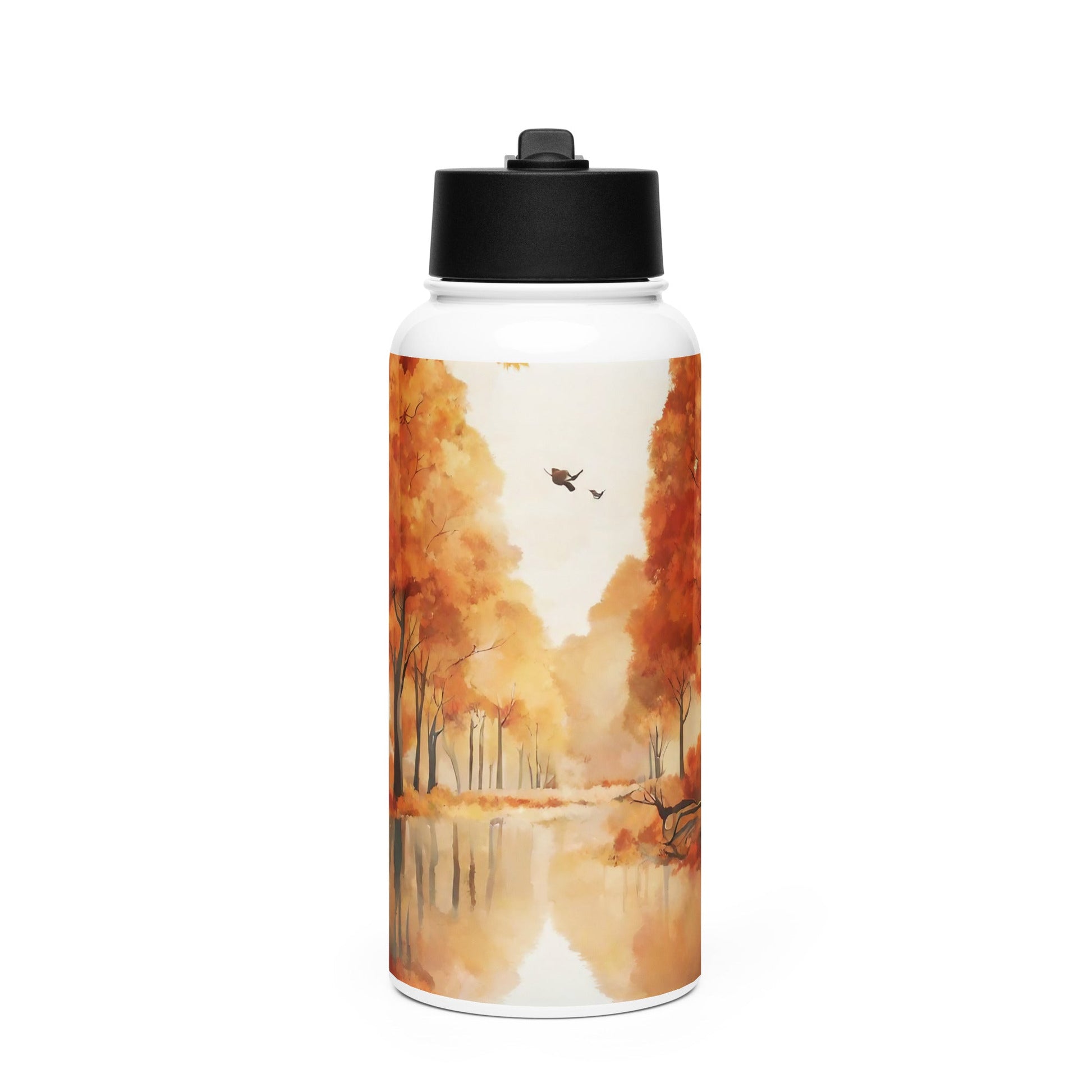 Stainless steel water bottle with a straw lid