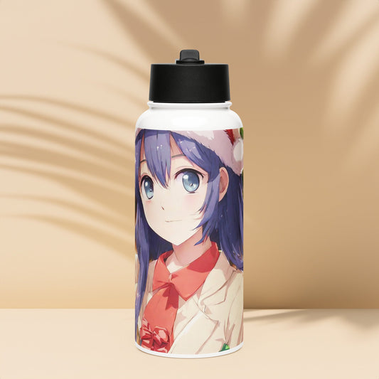 Stainless steel water bottle with a straw lid