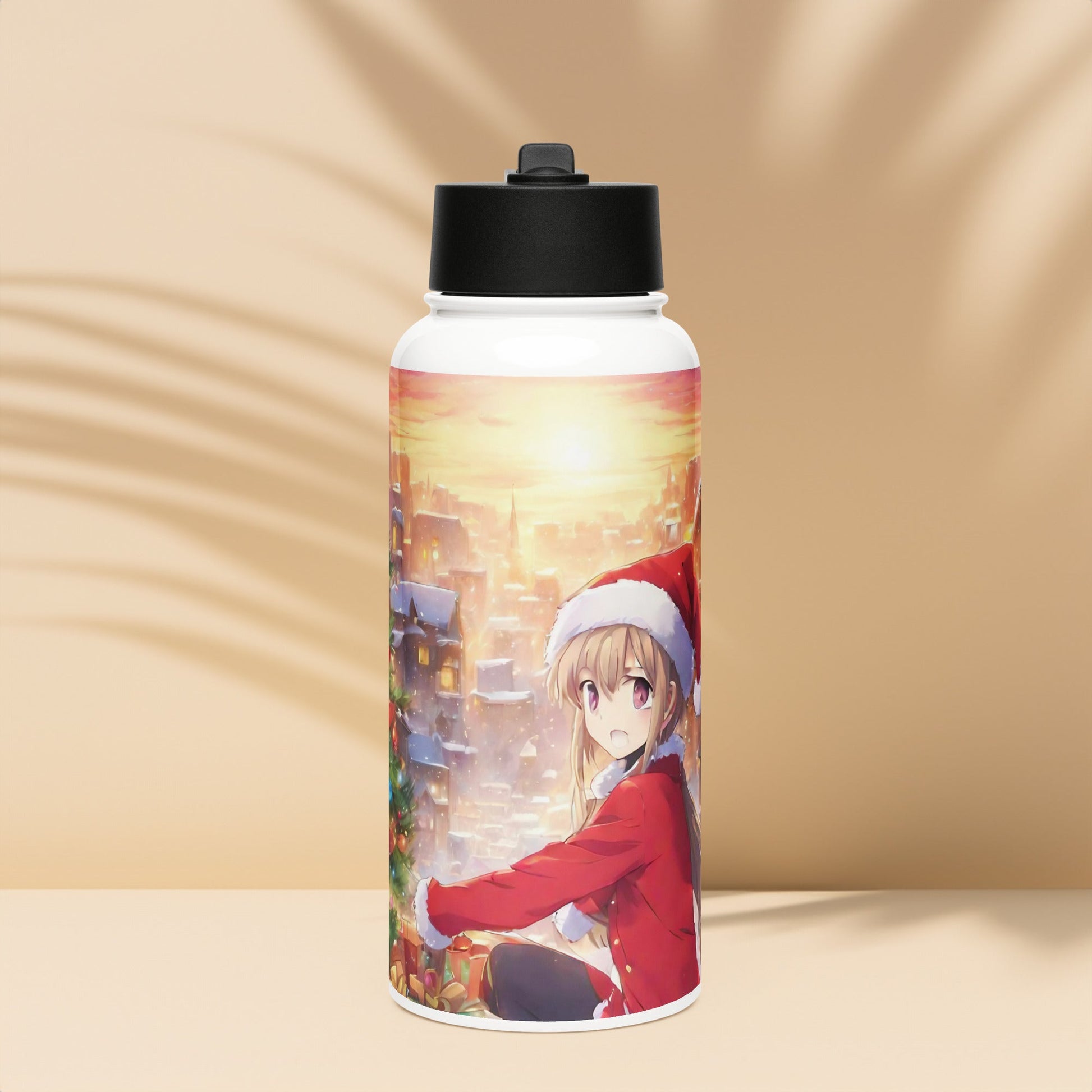 Stainless steel water bottle with a straw lid