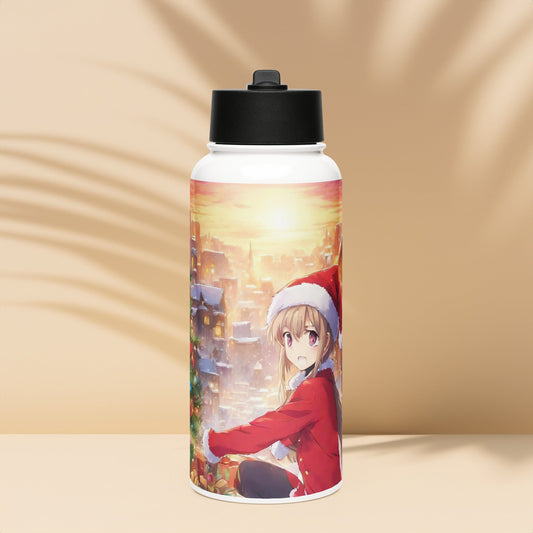 Stainless steel water bottle with a straw lid