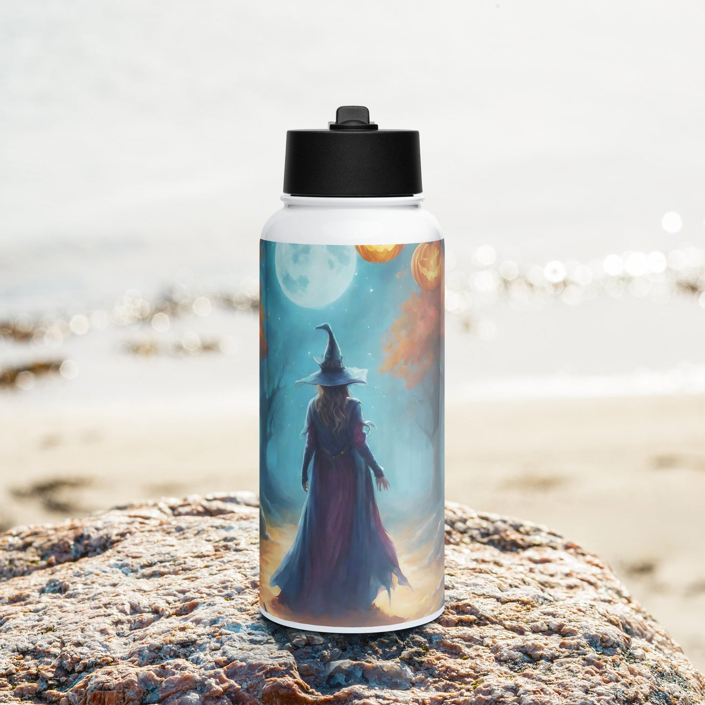 Stainless steel water bottle with a straw lid