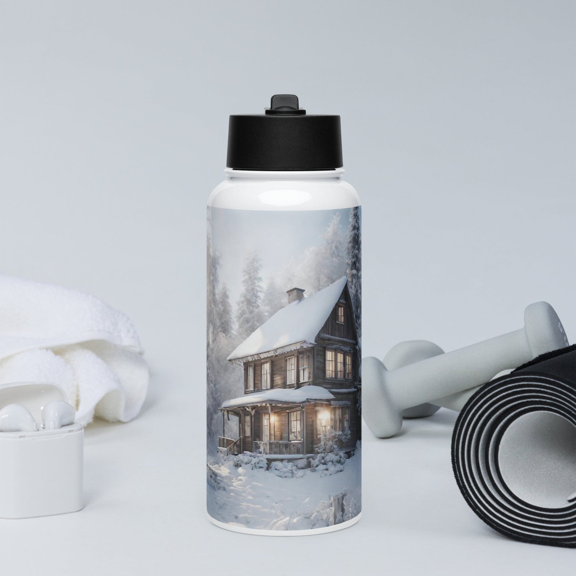 Stainless steel water bottle with a straw lid