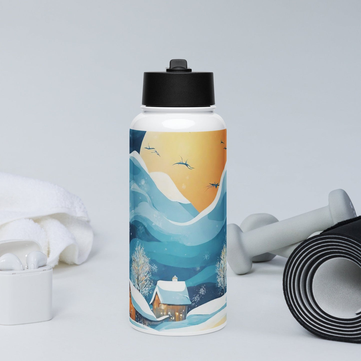 Stainless steel water bottle with a straw lid