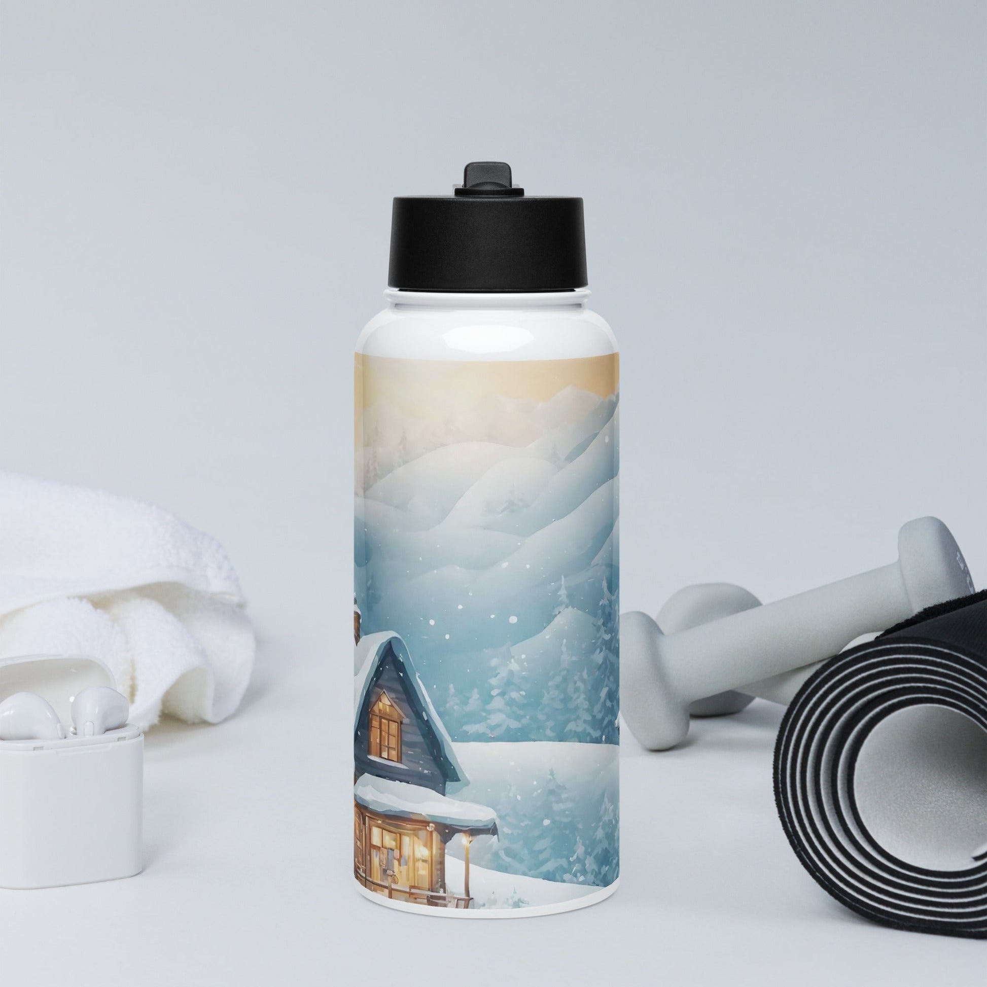 Stainless steel water bottle with a straw lid