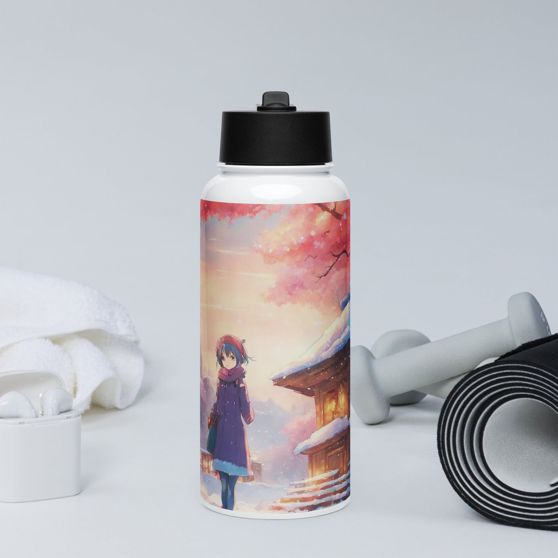 Stainless steel water bottle with a straw lid