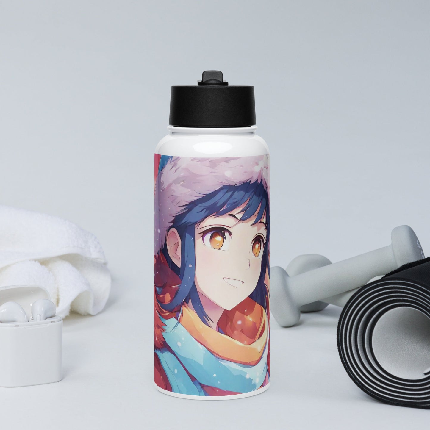 Stainless steel water bottle with a straw lid