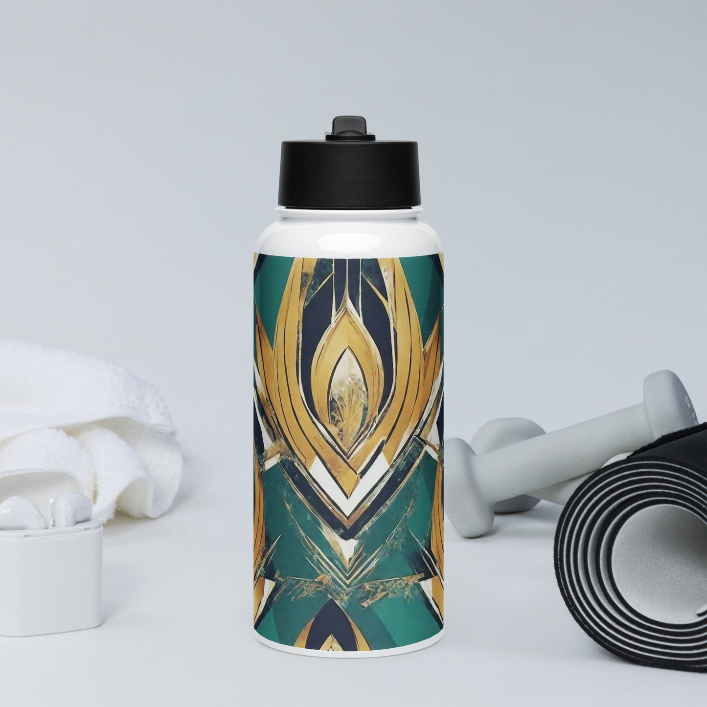 Stainless steel water bottle with a straw lid