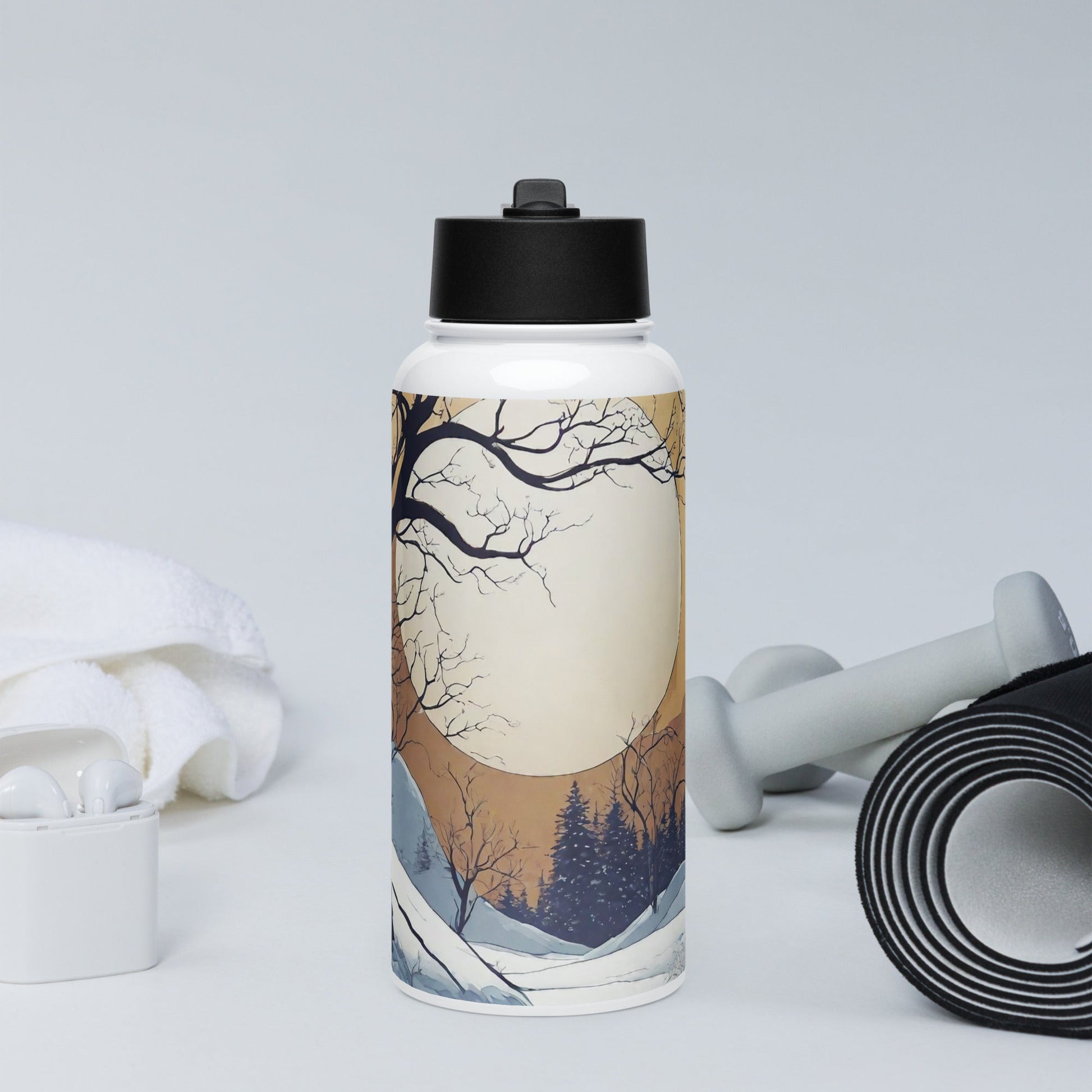 Stainless steel water bottle with a straw lid