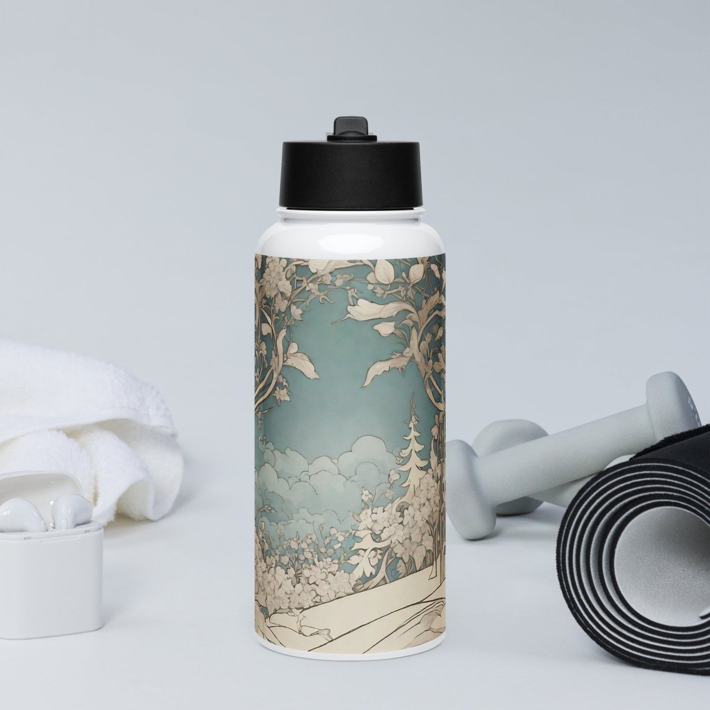 Stainless steel water bottle with a straw lid