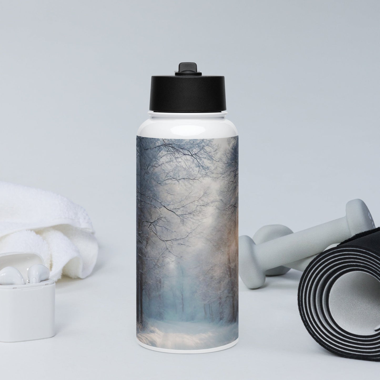 Stainless steel water bottle with a straw lid