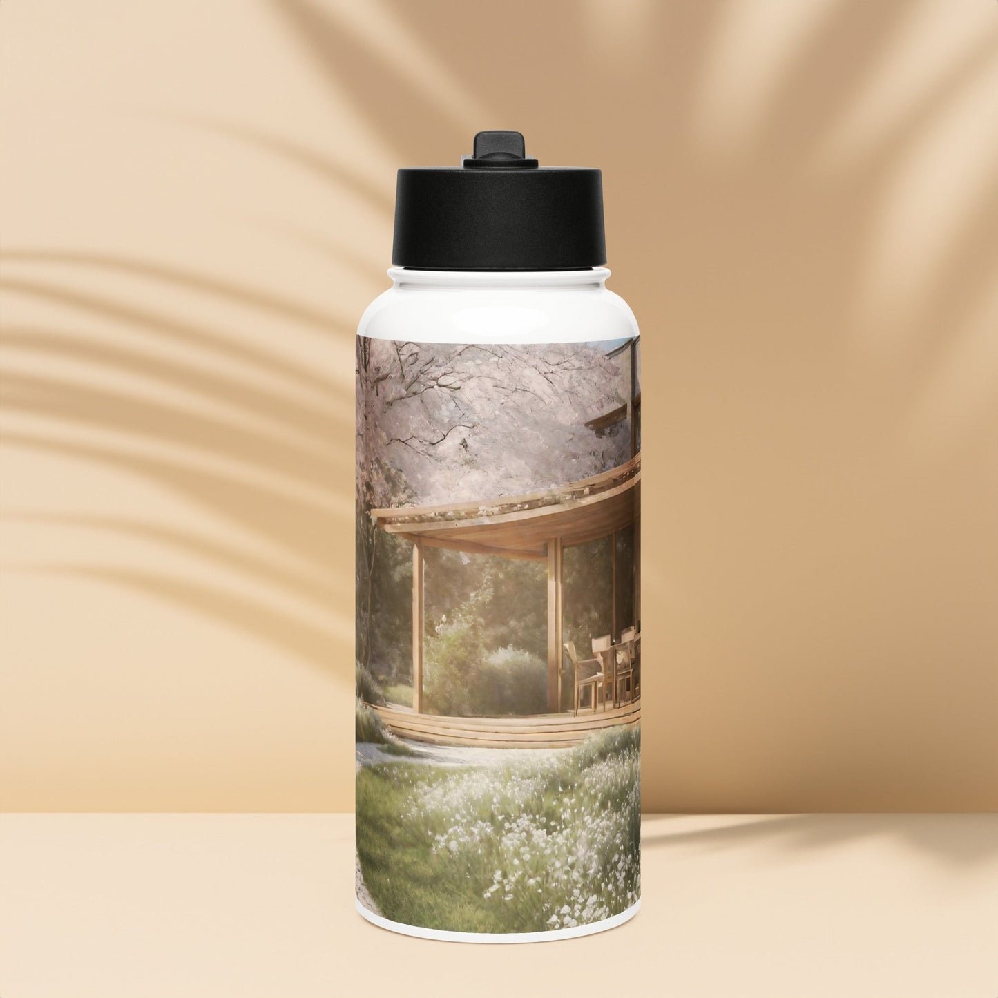 Stainless steel water bottle with a straw lid