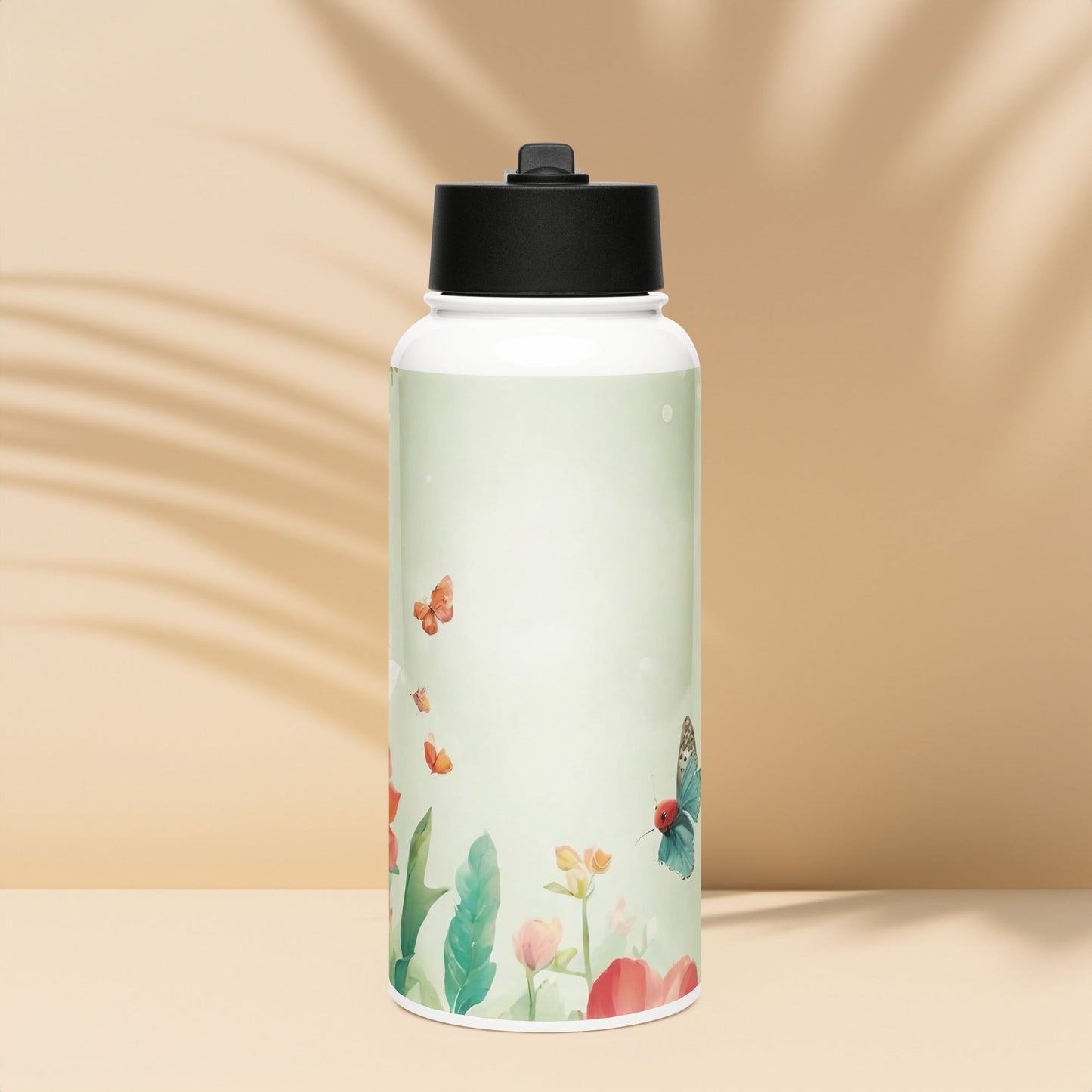 Stainless steel water bottle with a straw lid