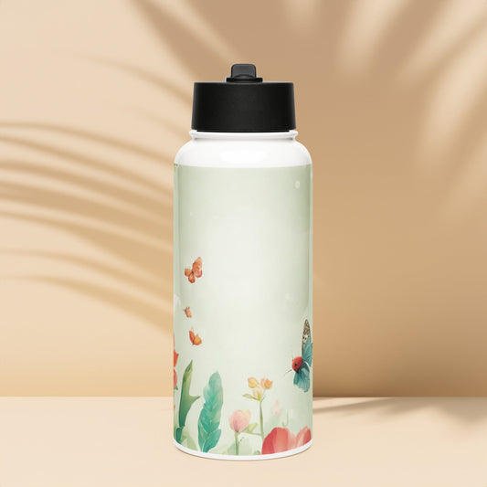 Stainless steel water bottle with a straw lid