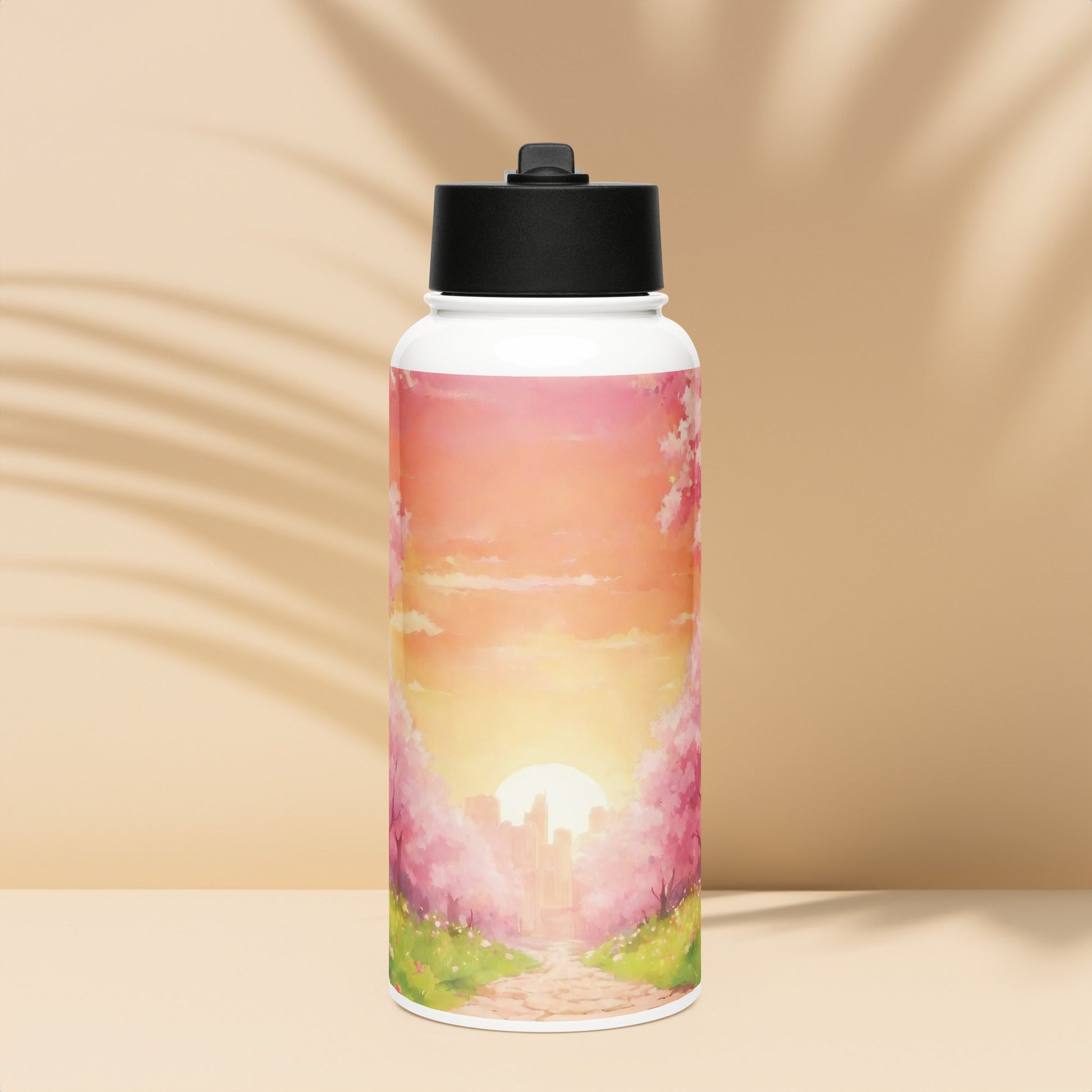 Stainless steel water bottle with a straw lid