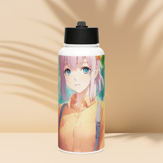 Stainless steel water bottle with a straw lid