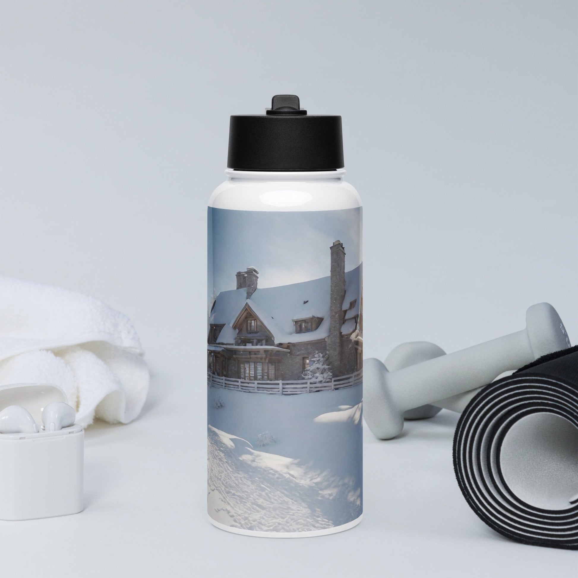 Stainless steel water bottle with a straw lid