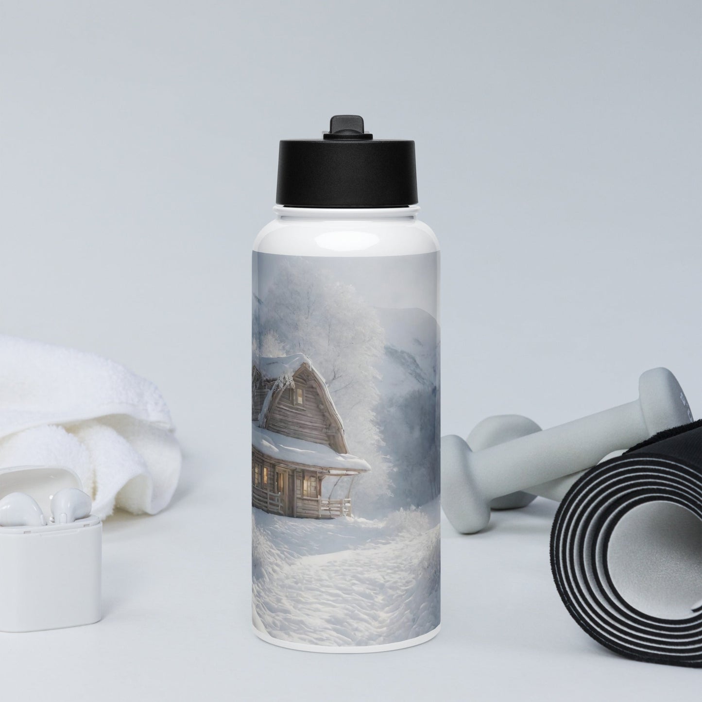 Stainless steel water bottle with a straw lid