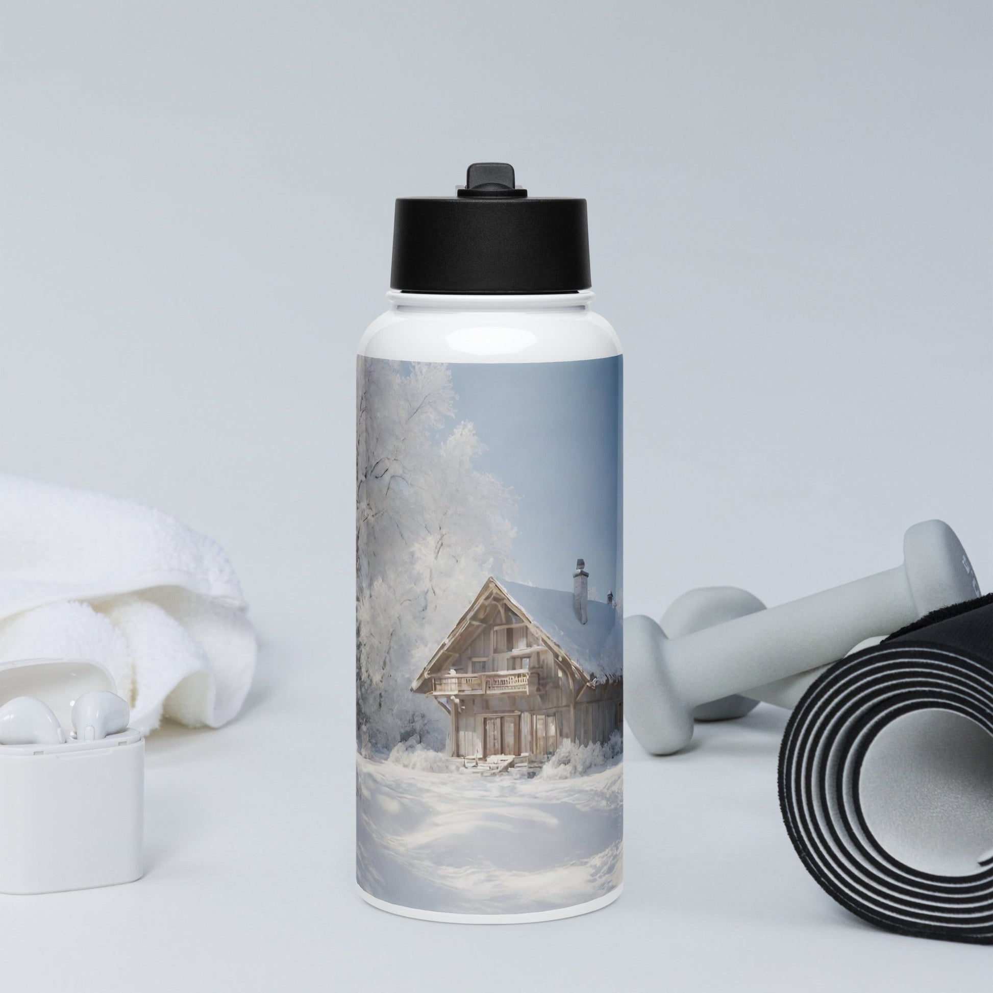 Stainless steel water bottle with a straw lid